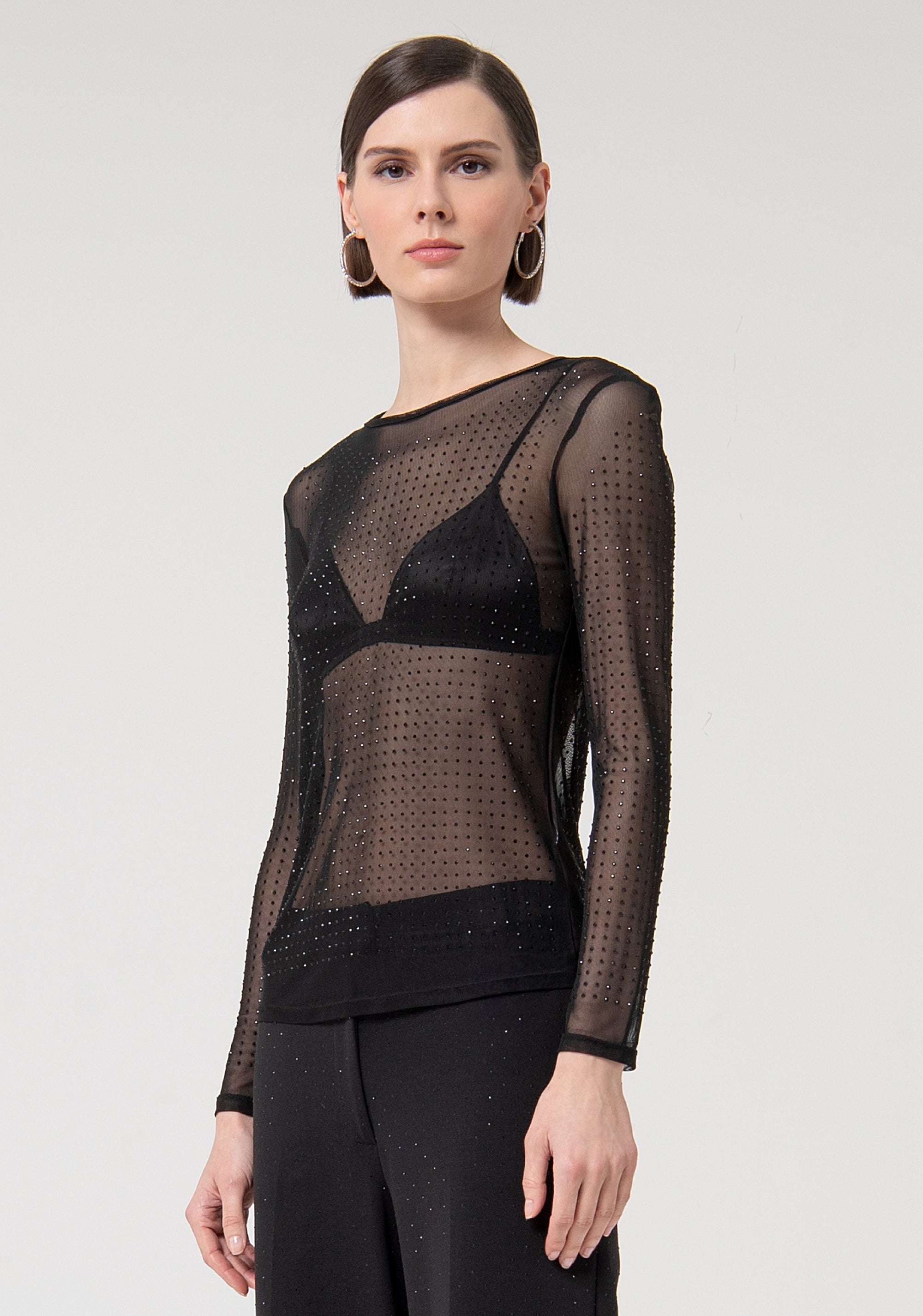 Top made in georgette with strasses and long sleeves Fracomina FQ24WT1001W749J9-053-3