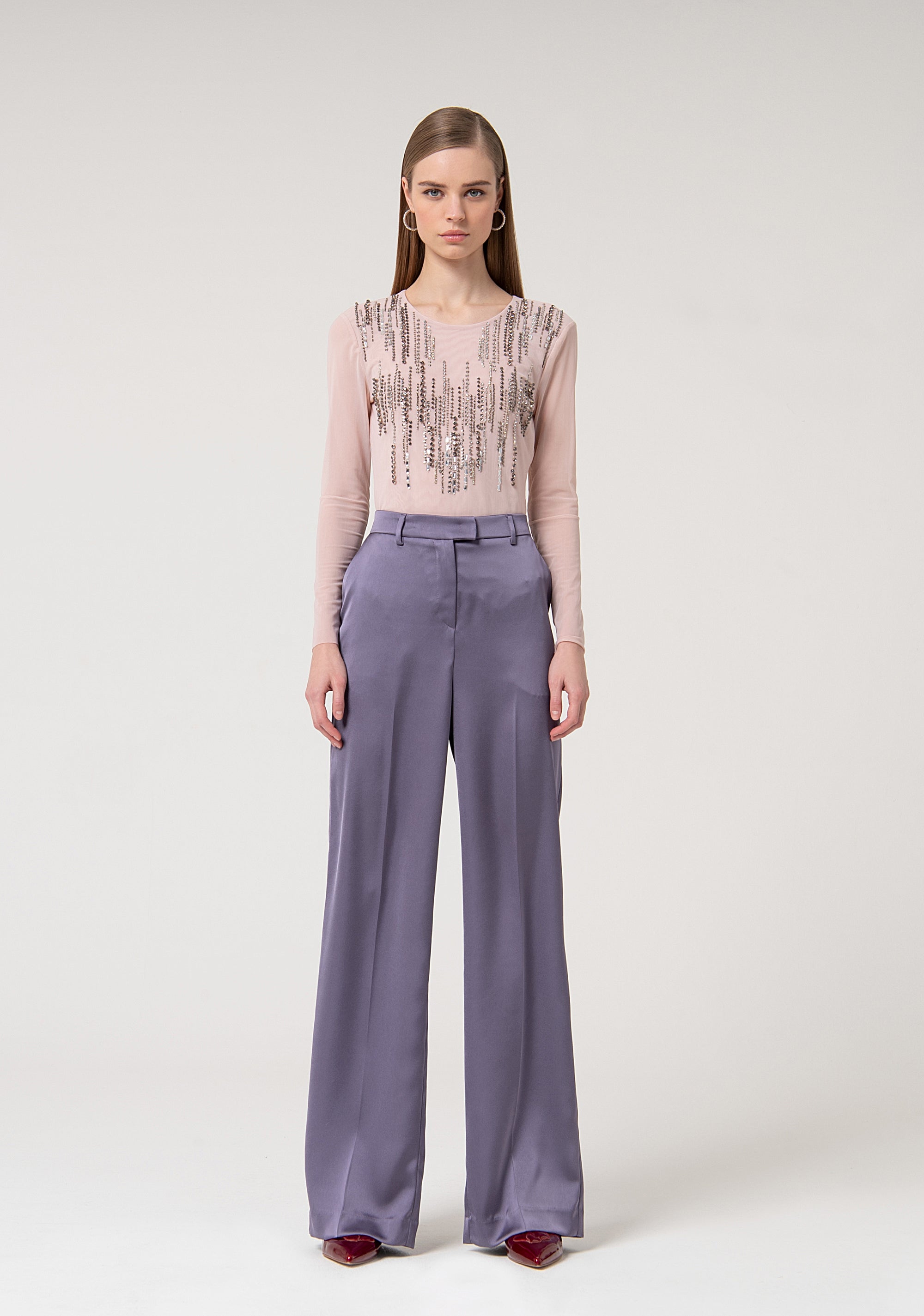 Palazzo pant regular fit made in satin Fracomina FQ24WV3005W47001-S94-1