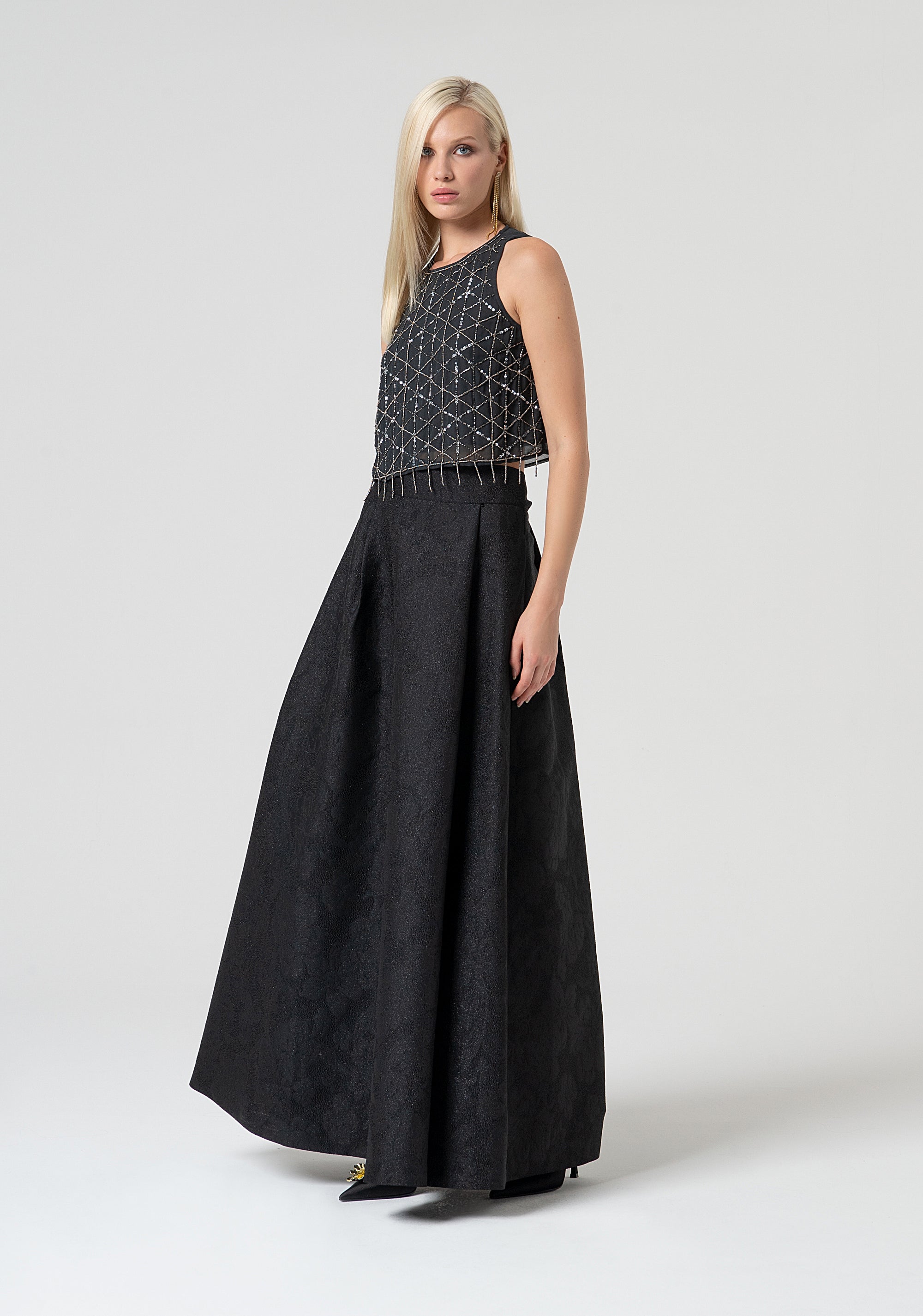 Long skirt wide fit made in brocade fabric Fracomina FQ25SG3002W79301-053-3