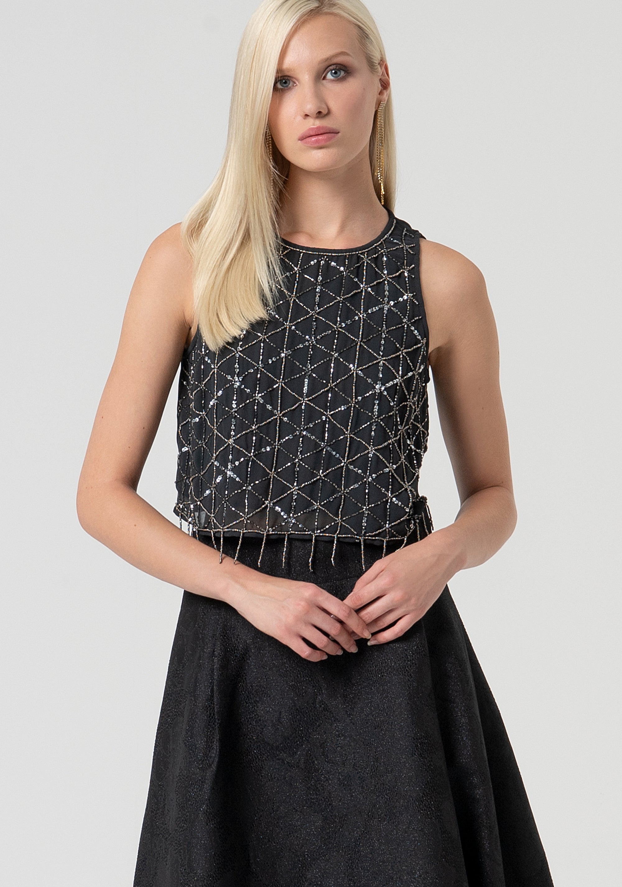Tank top cropped and with small pearls Fracomina FQ25ST2007W412R9-T31-1