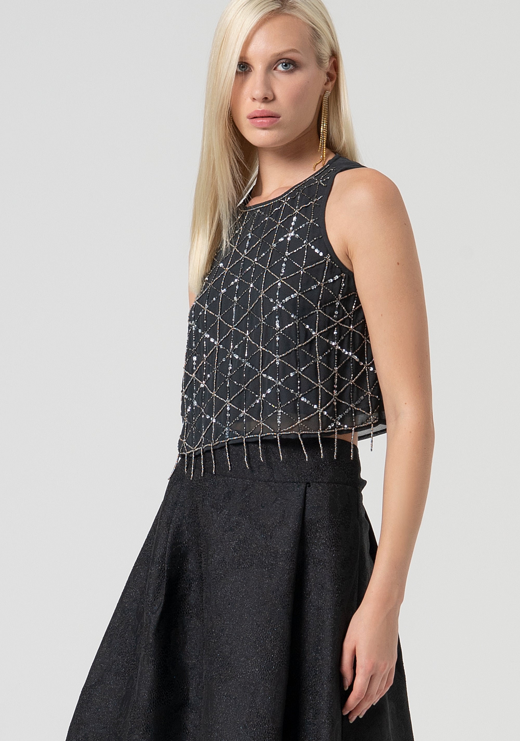 Tank top cropped and with small pearls Fracomina FQ25ST2007W412R9-T31-3