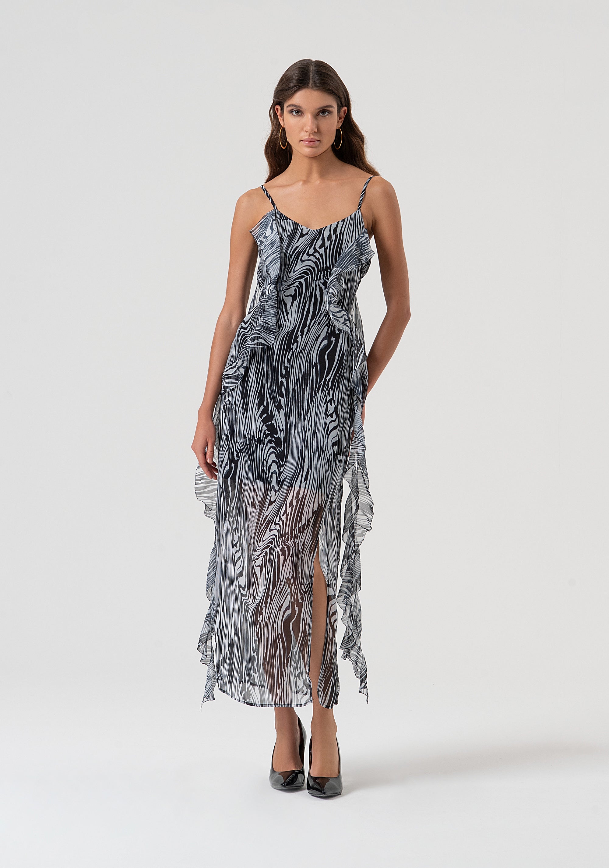 Sleeveless dress middle length made in georgette with optical pattern Fracomina FQ25WD2004W412N4-060-1