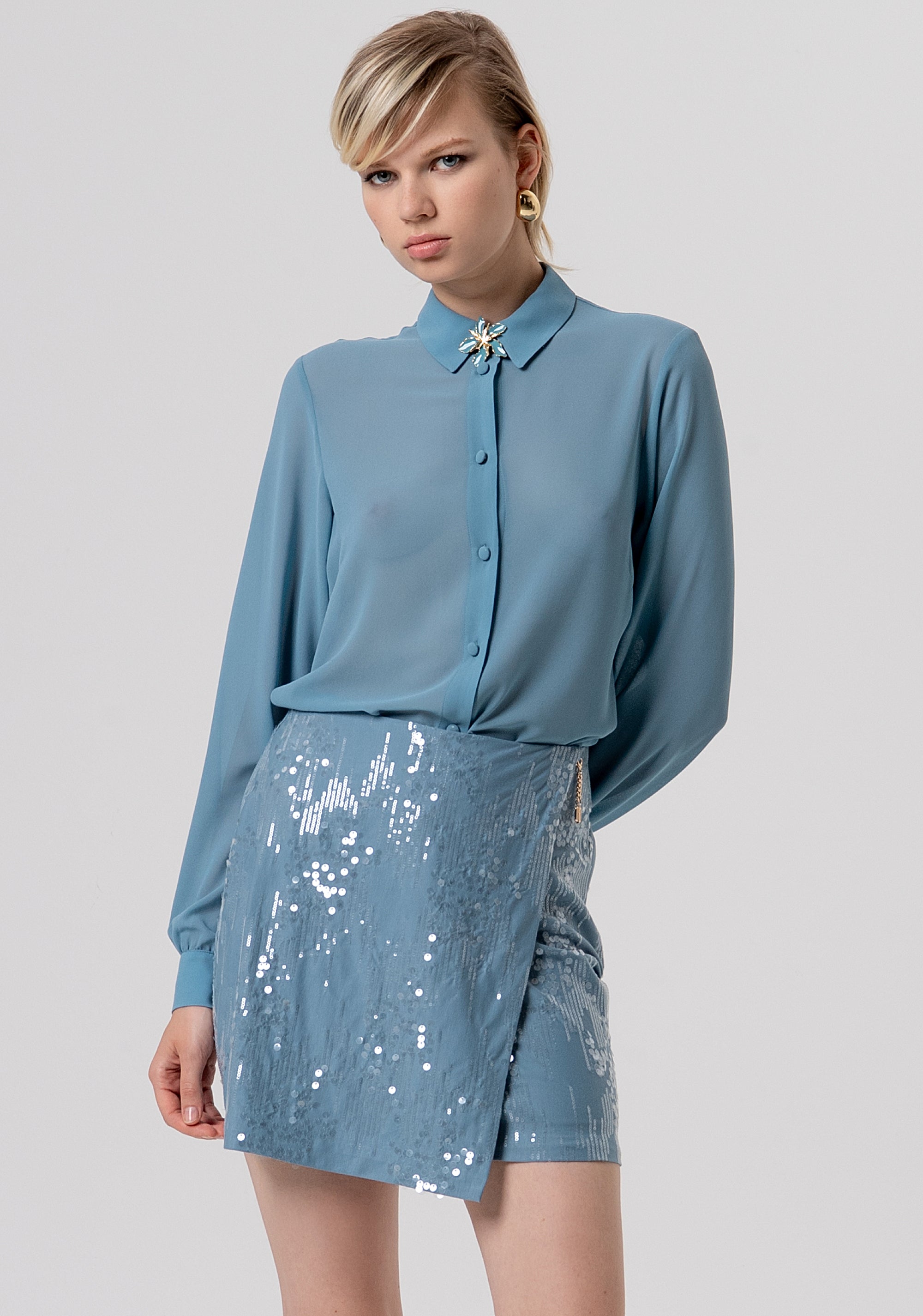 Mini skirt slim fit made in fabric with sequins Fracomina FQ26SG1001W498N6-C33-1