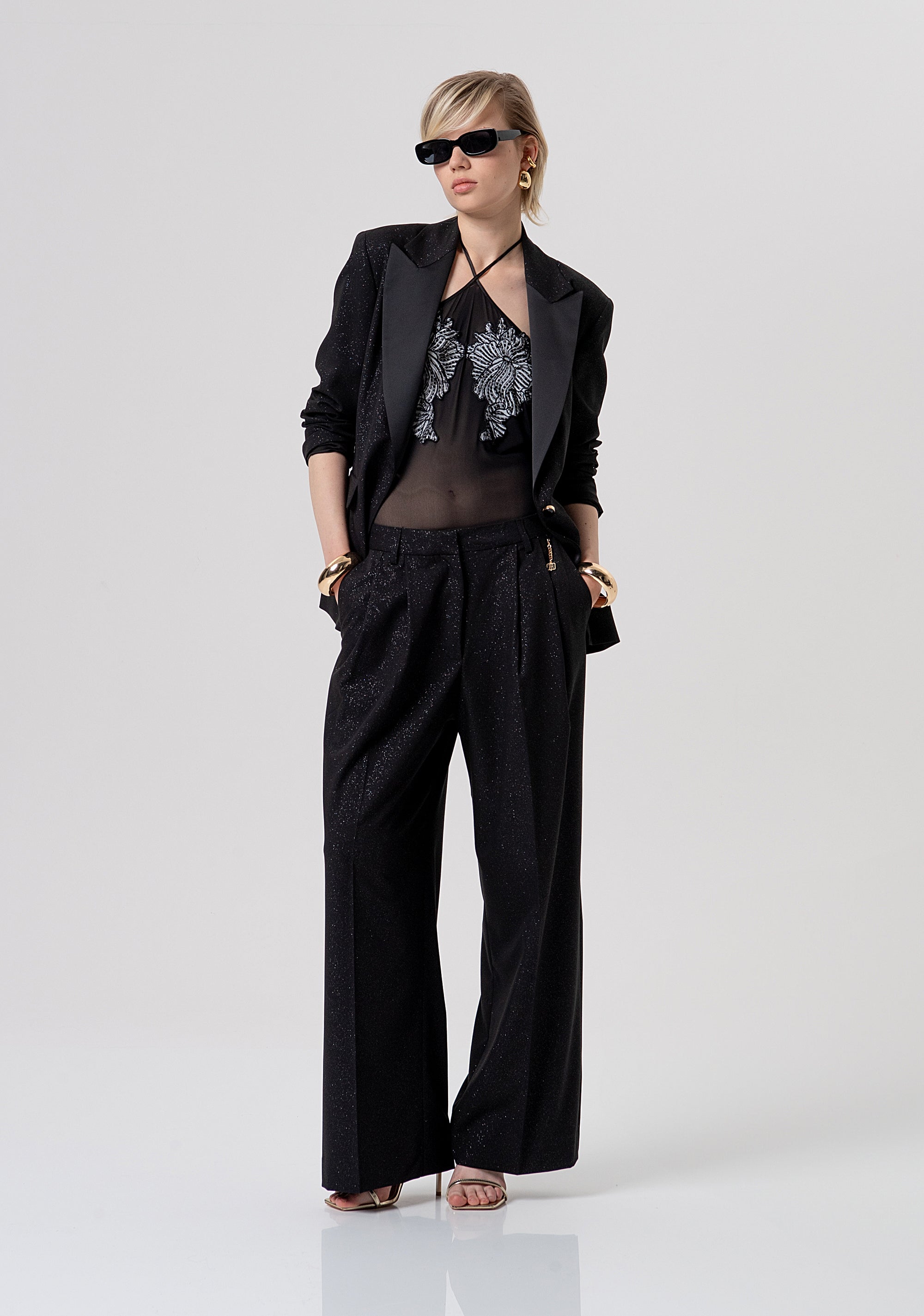 Blazer oversize single breasted made in glittered fabric Fracomina FQ26SJ3003W45901-053-4