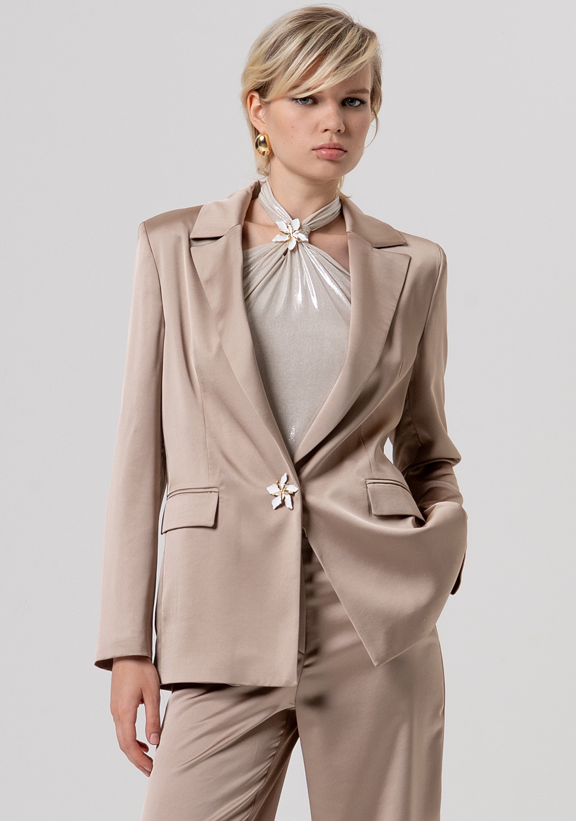 Blazer oversize single breasted made in satin Fracomina FQ26SJ3005W47001-050-1