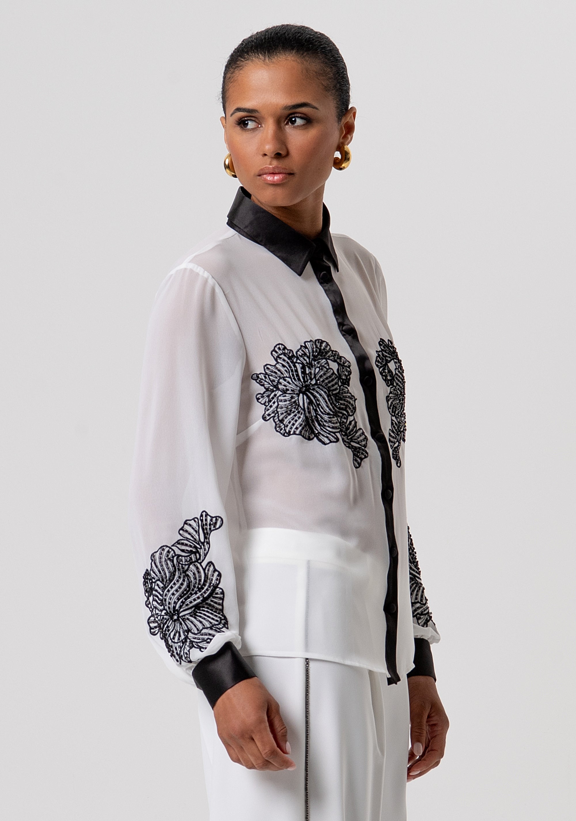 Shirt regular fit made in georgette with flowery embroideries and strasses Fracomina FQ26ST6001W41201-324-2