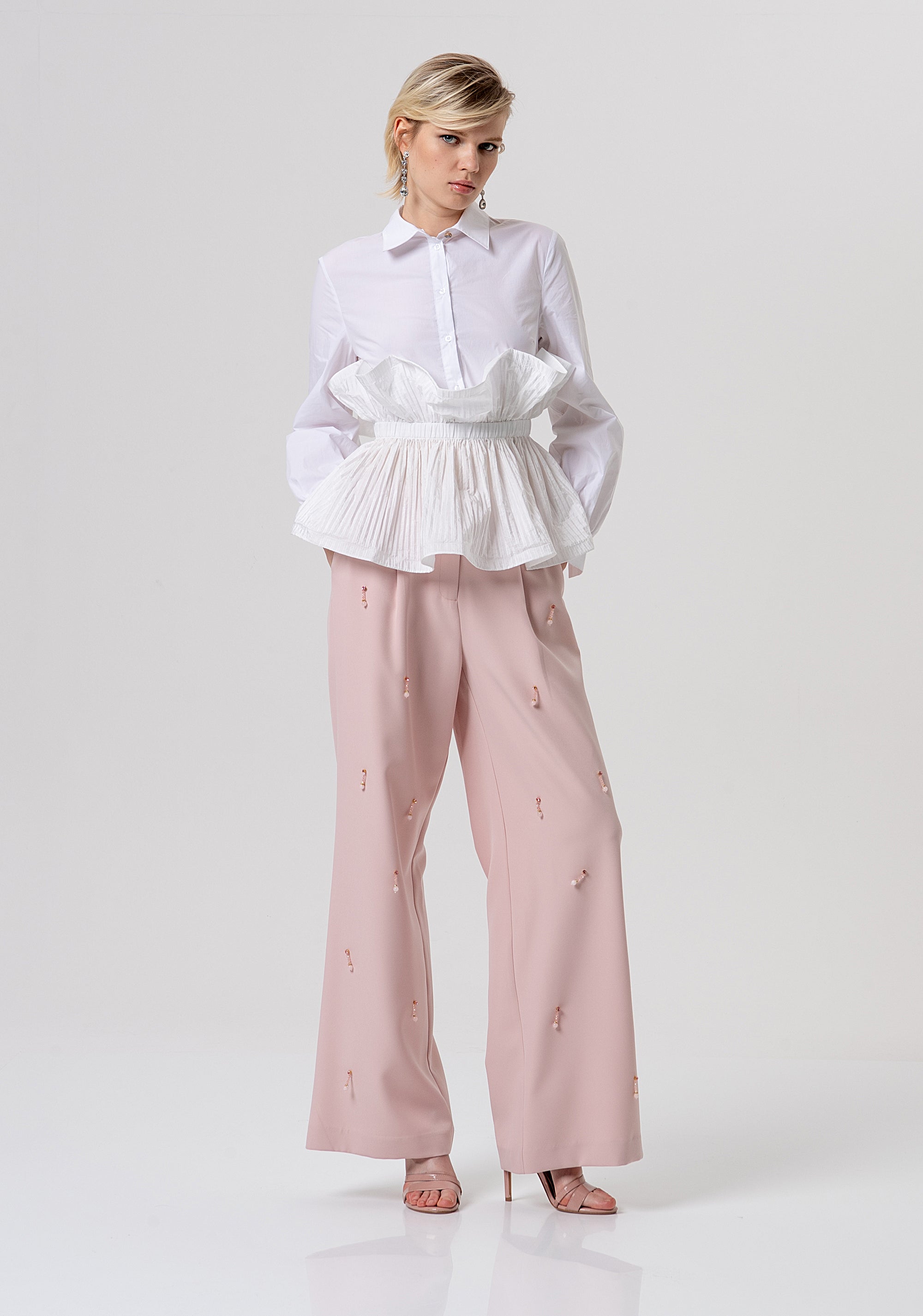 Shirt regular fit made in popeline with ruffles with plissè effect Fracomina FQ26ST6005W40001-278-4