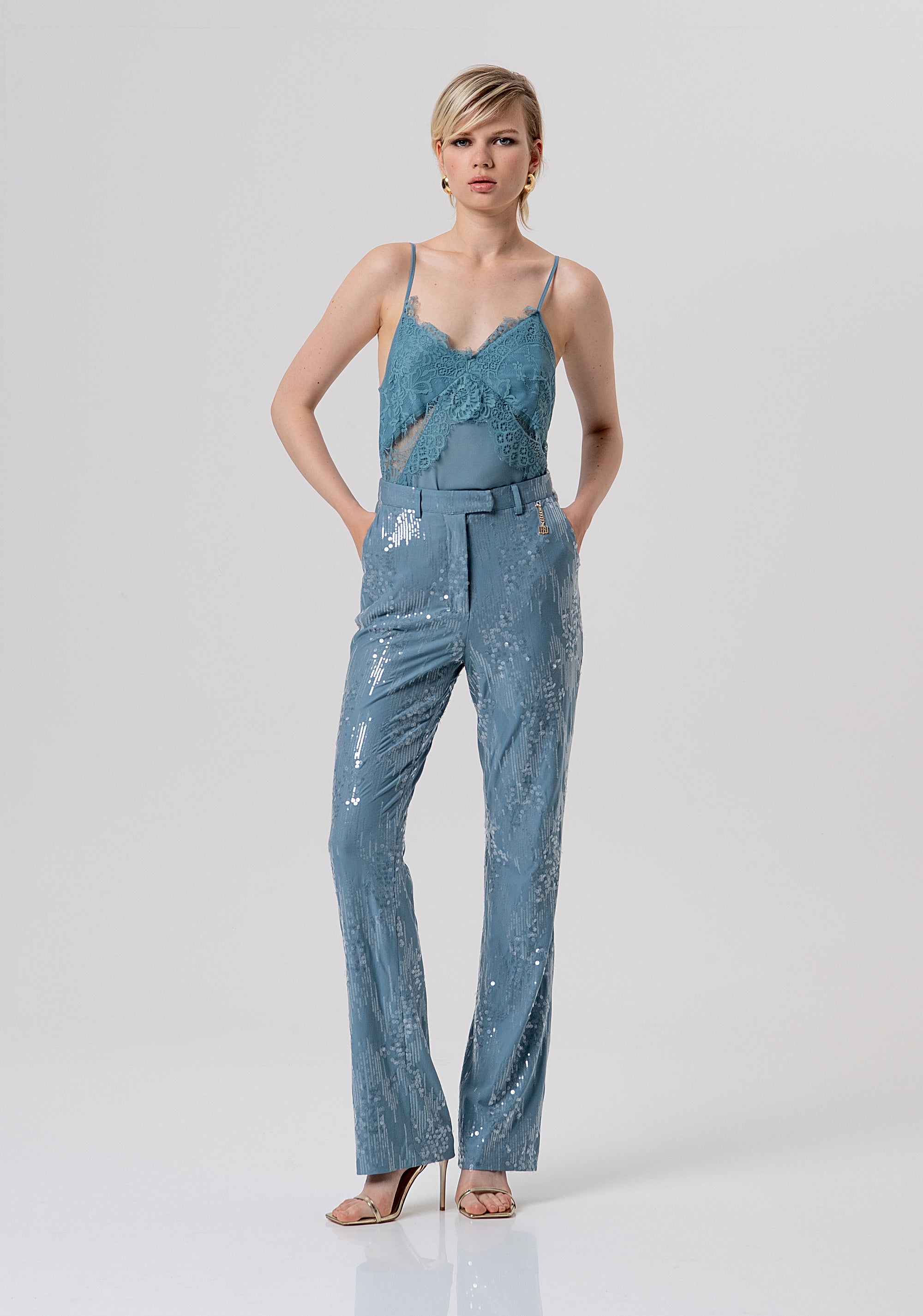 Flare pant made in fabric with sequins Fracomina FQ26SV3002W498N6-C33-1