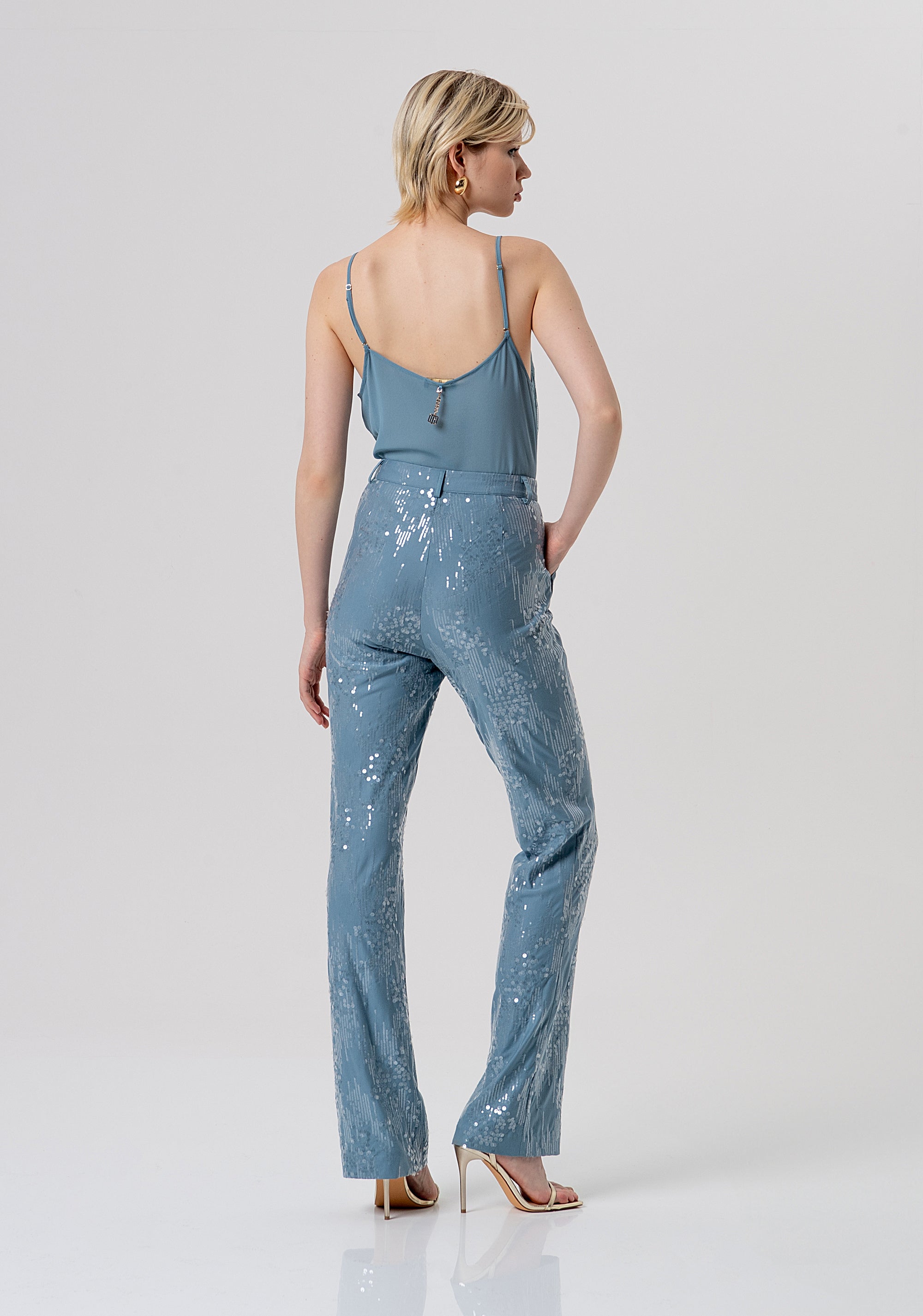 Flare pant made in fabric with sequins Fracomina FQ26SV3002W498N6-C33-3