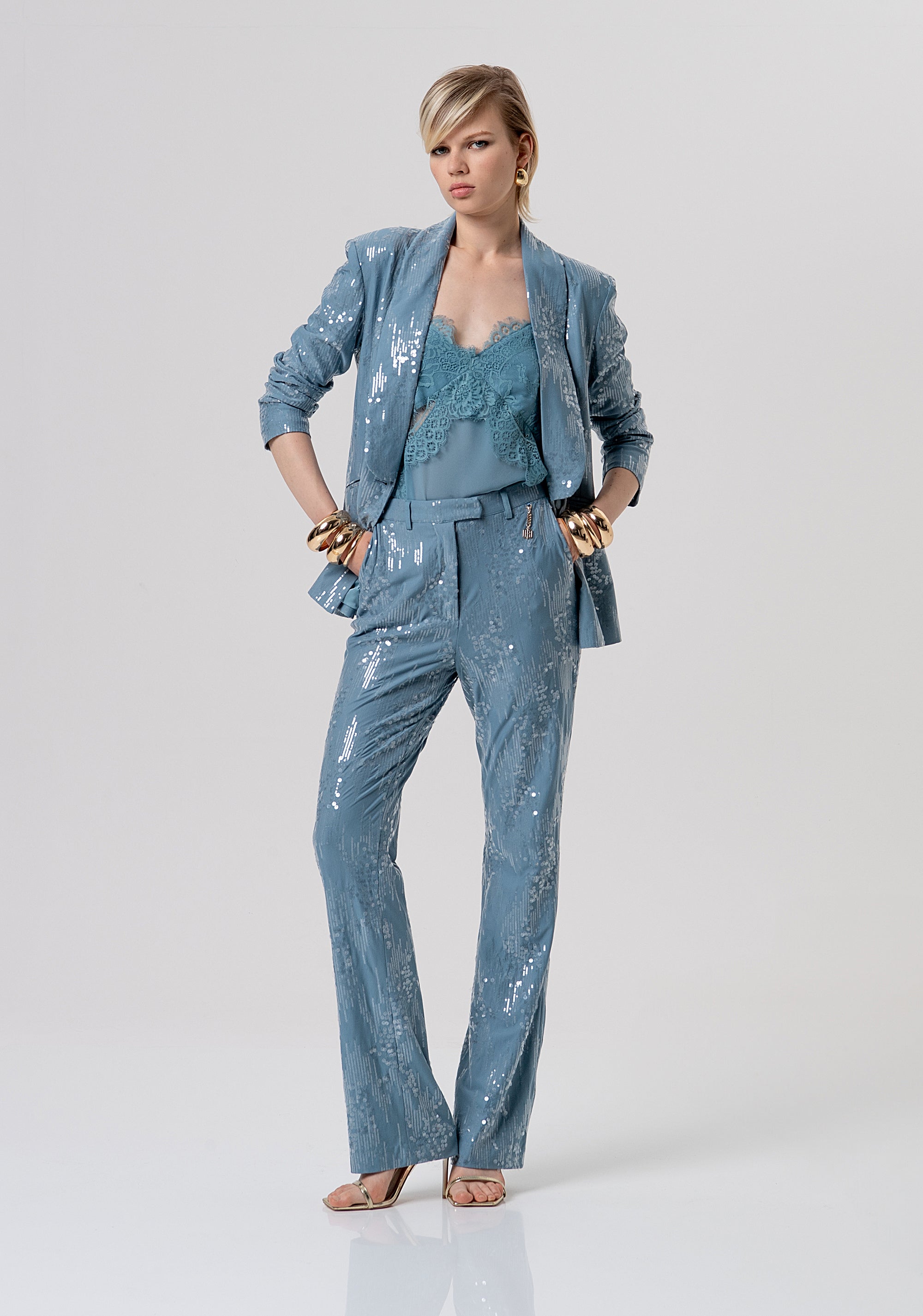 Flare pant made in fabric with sequins Fracomina FQ26SV3002W498N6-C33-4