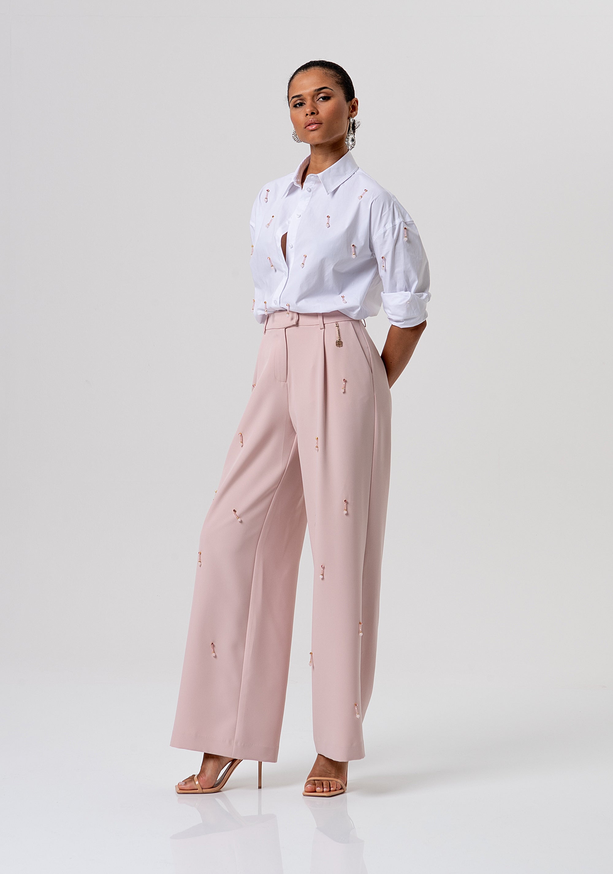 Palazzo pant flare made in fabric with jewel applications Fracomina FQ26SV3003W42901-444-3