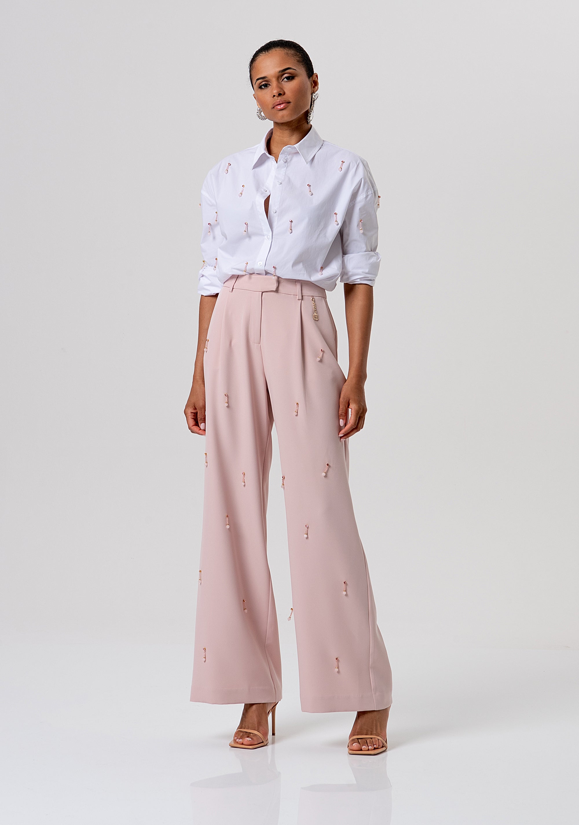 Palazzo pant flare made in fabric with jewel applications Fracomina FQ26SV3003W42901-444