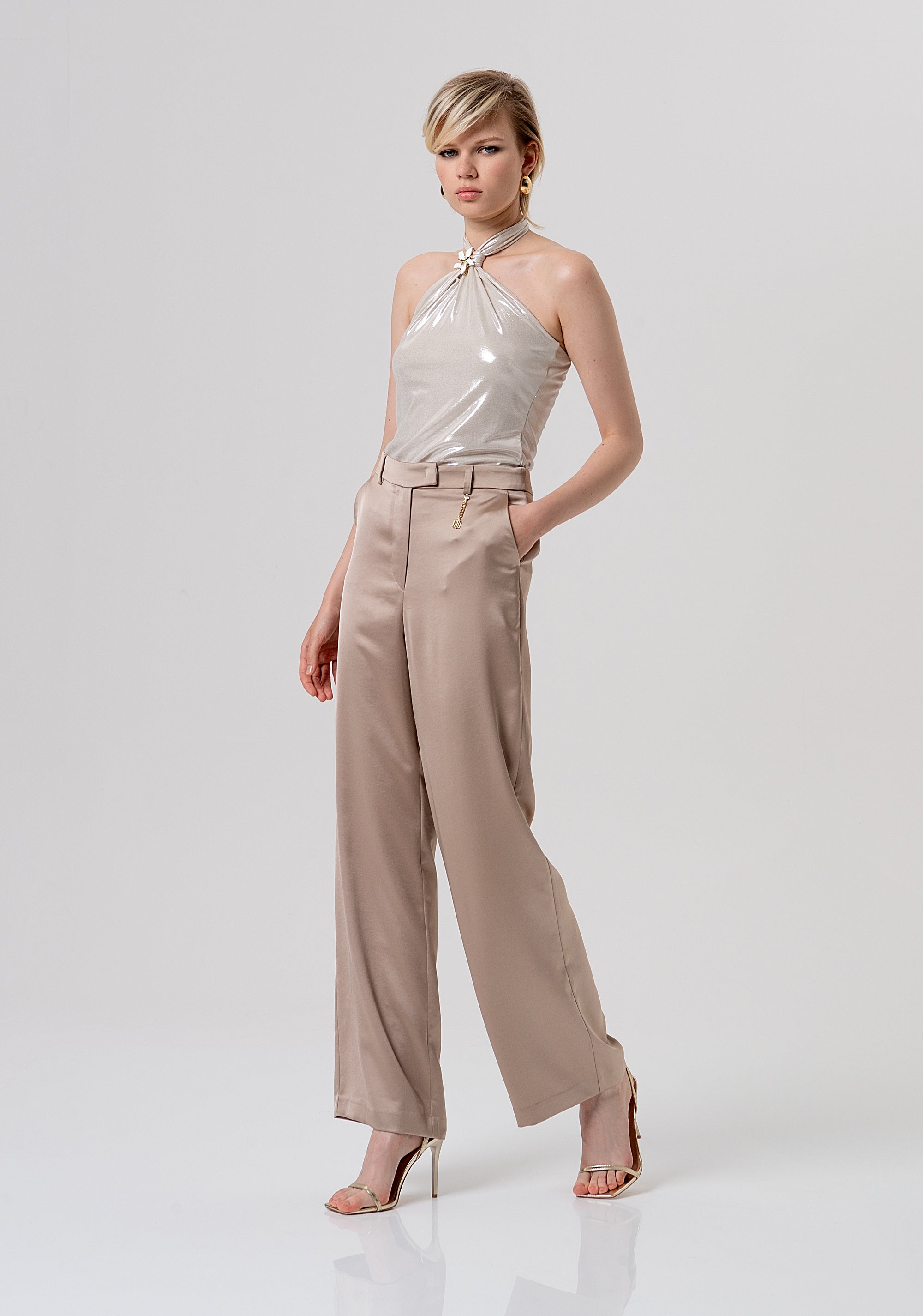 Palazzo pant flare made in satin Fracomina FQ26SV3005W47001-050-2