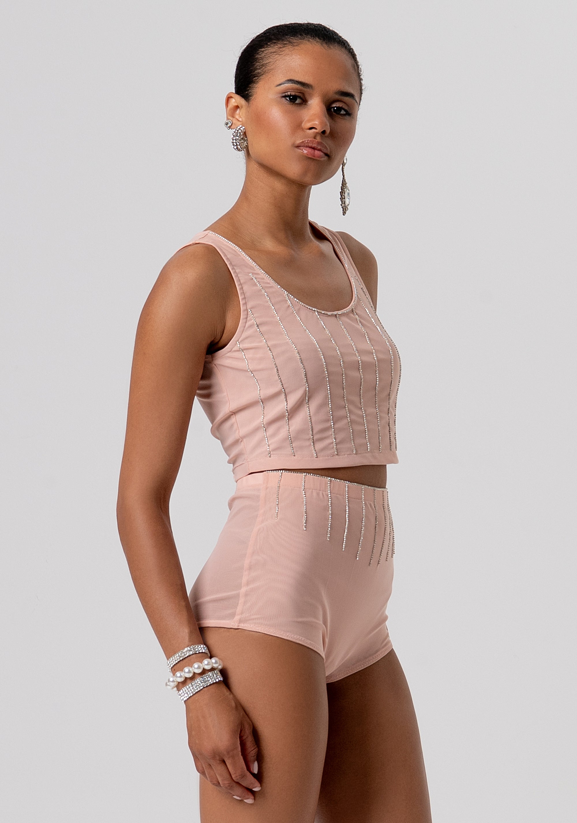 Culotte pant slim fit made in tulle with strasses Fracomina FQ26SV6002W74901-E06-2