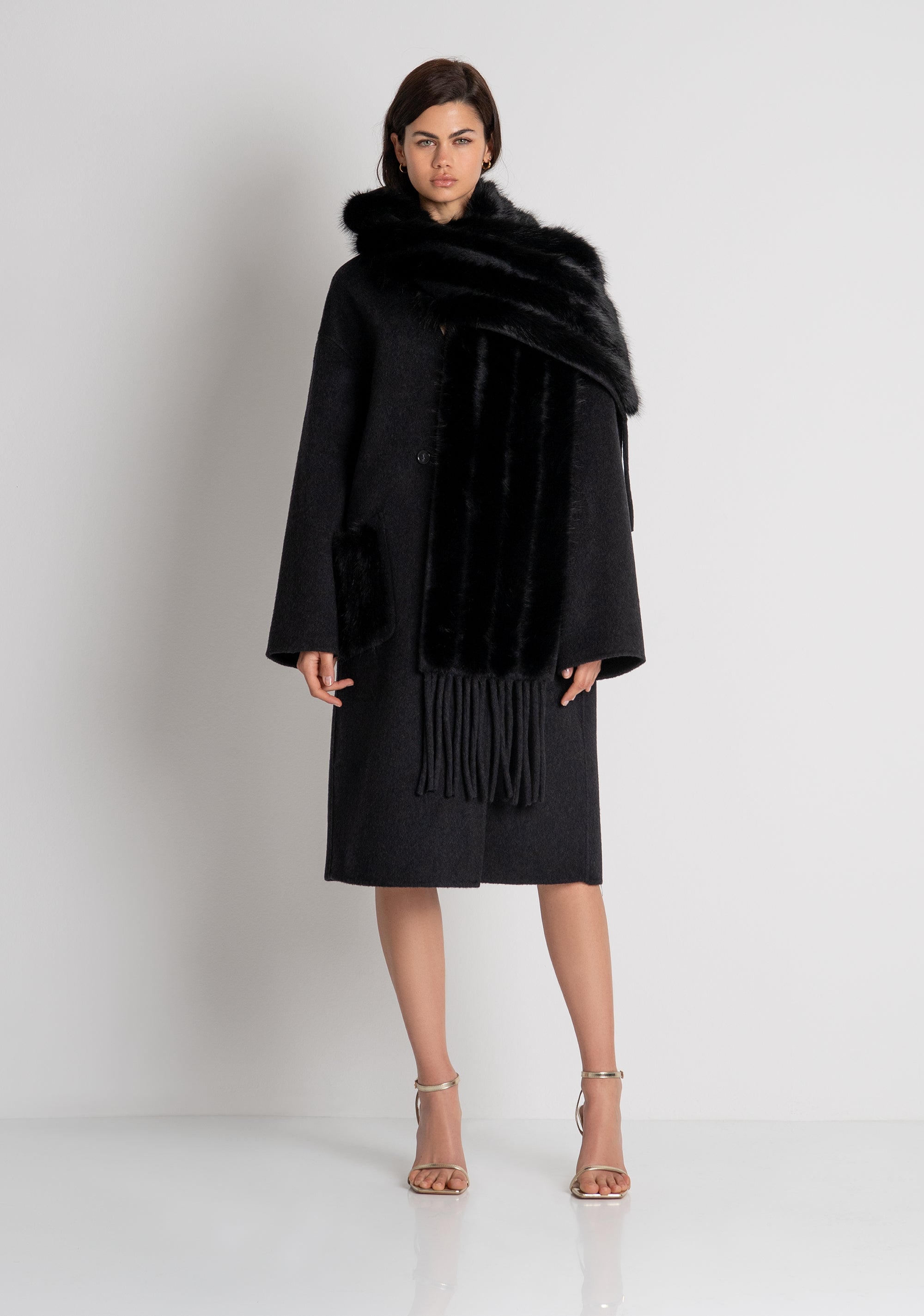 Long coat regular made in wool with fake fur details Fracomina FQ26WC1002W85601-053-2
