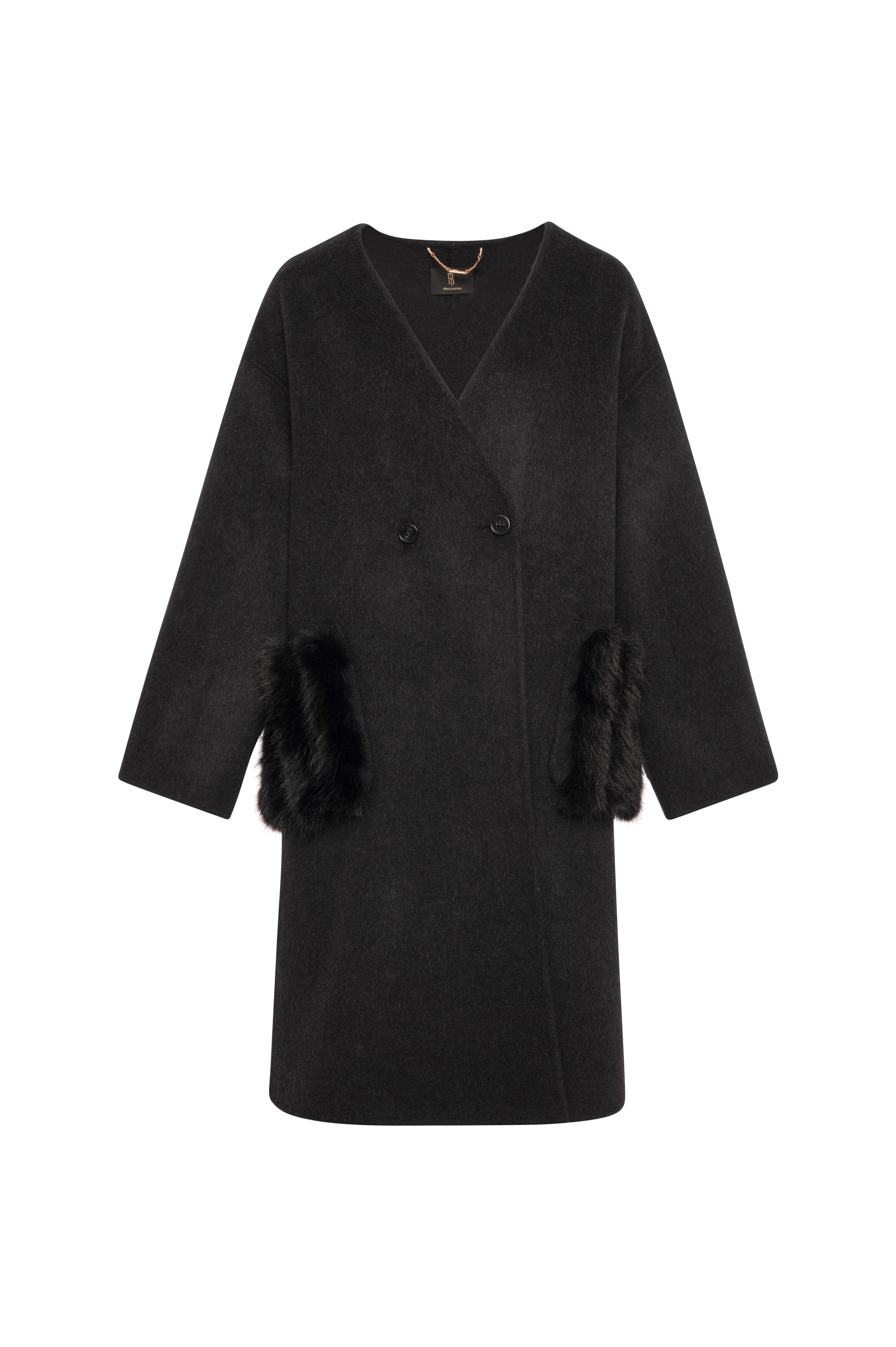 Long coat regular made in wool with fake fur details Fracomina FQ26WC1002W85601-K01-3