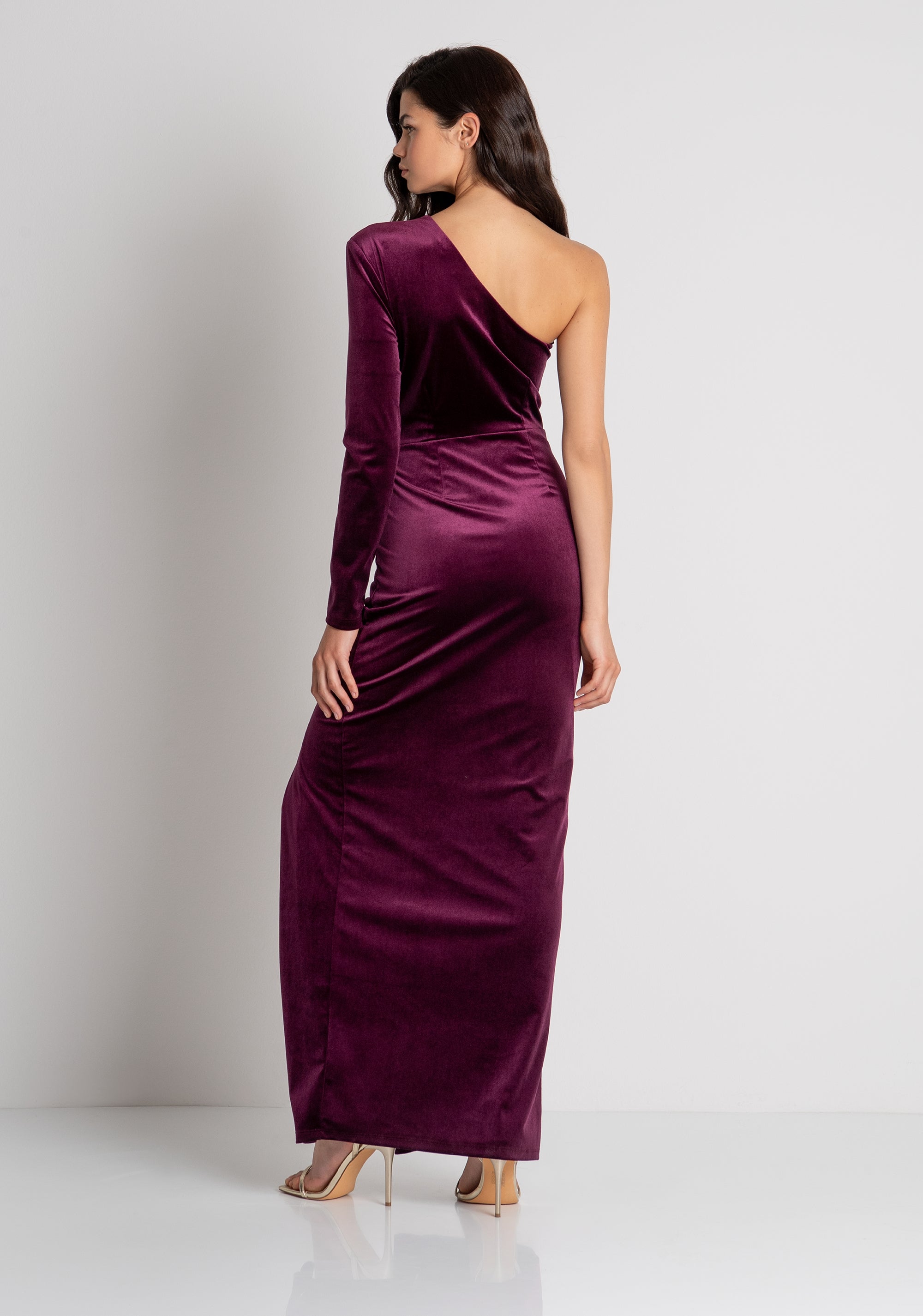 Long single shoulder dress made in velvet Fracomina FQ26WD3003W59601-T51-4