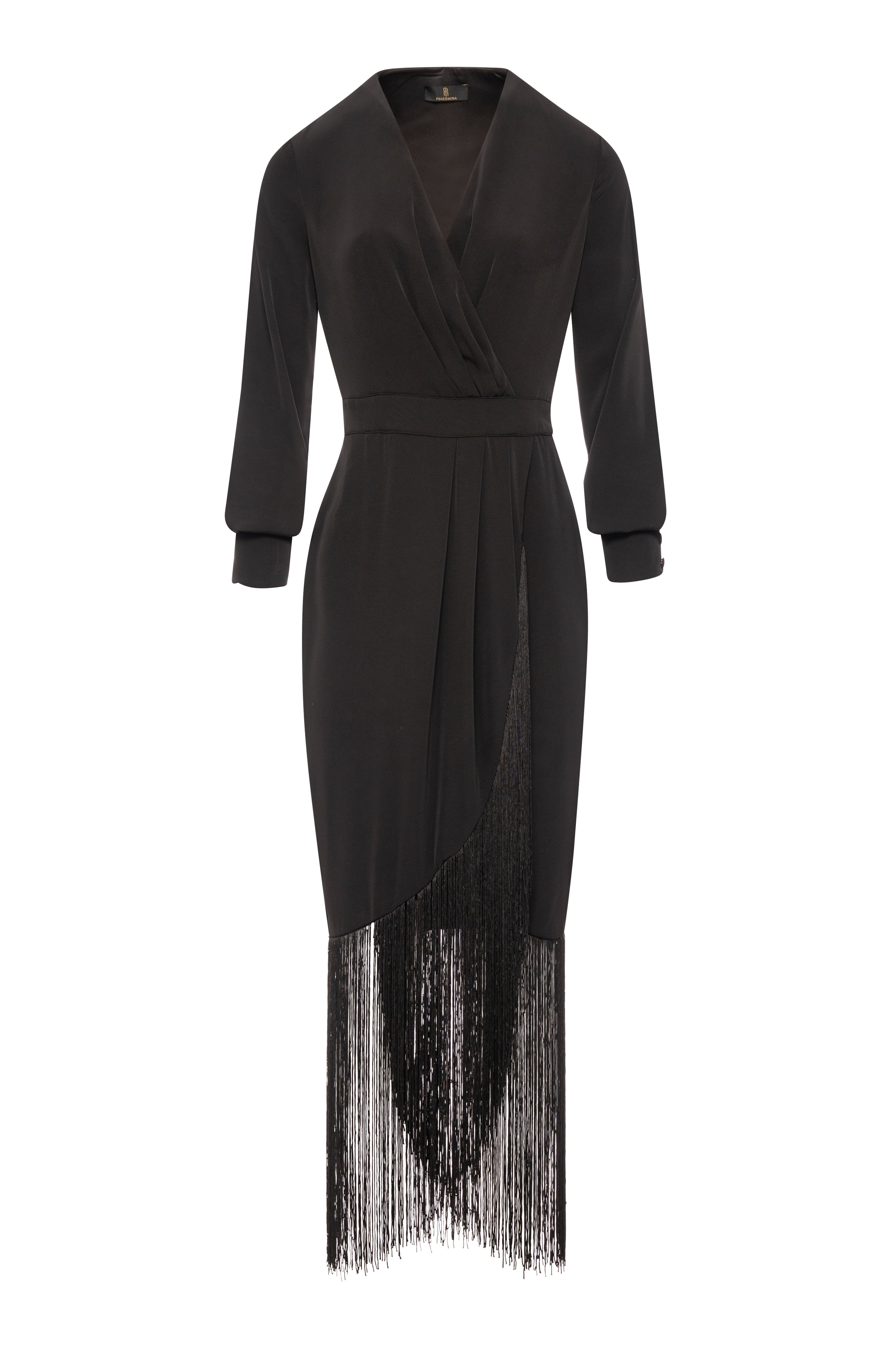 Long dress slim fit with fringes at the bottom Fracomina FQ26WD3016W47601-K01-1