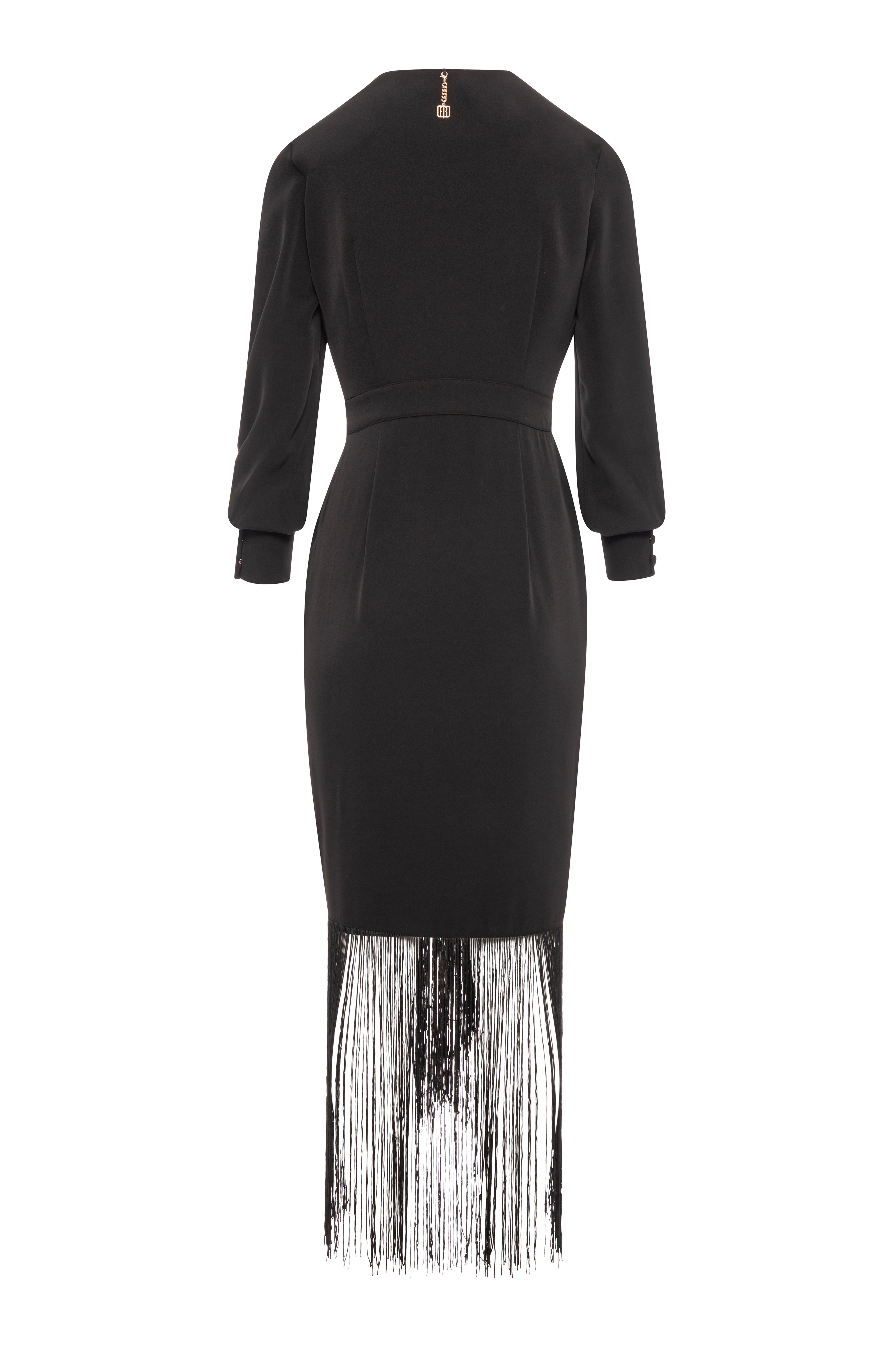 Long dress slim fit with fringes at the bottom Fracomina FQ26WD3016W47601-K01-2