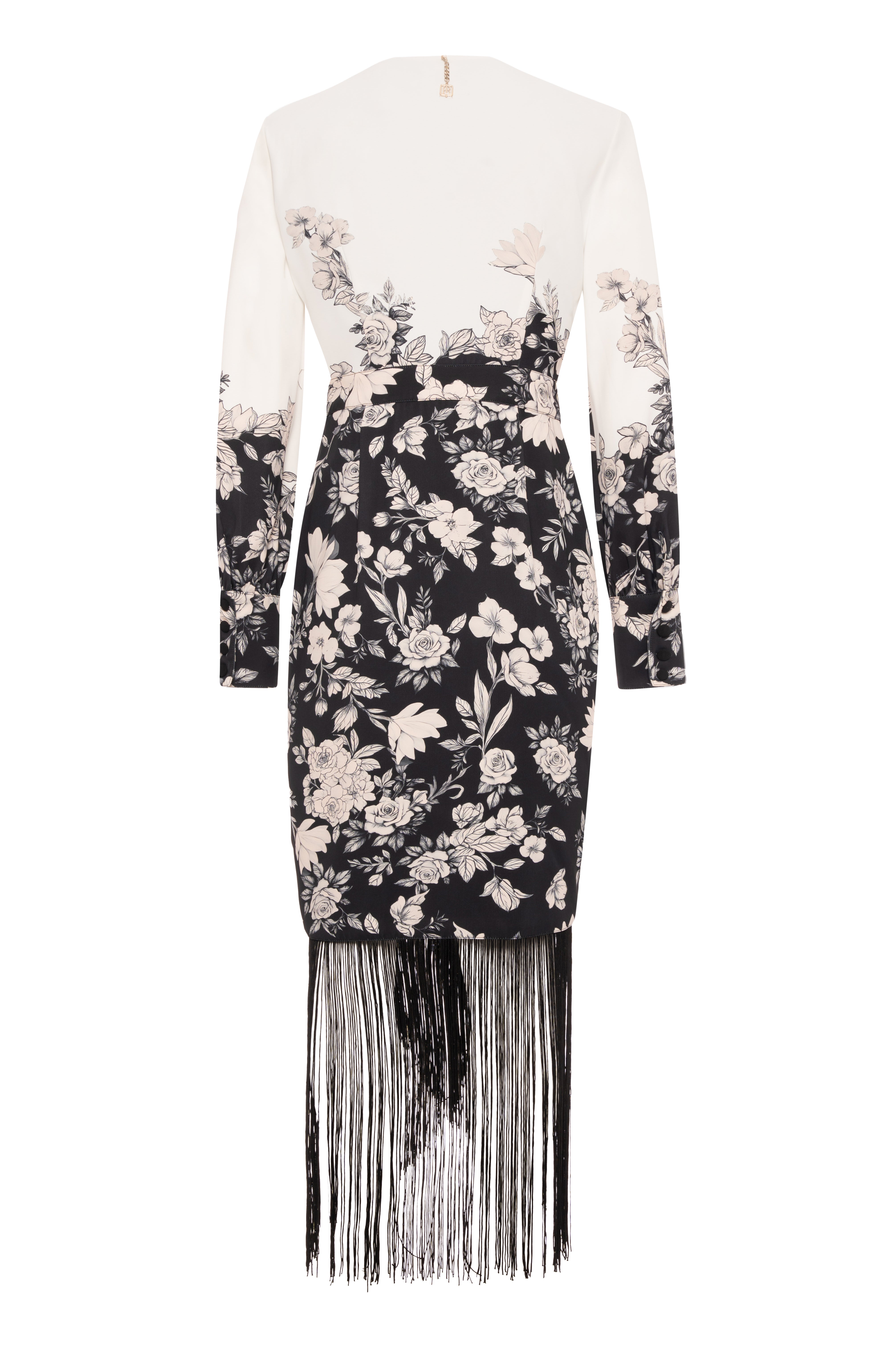 Long dress slim fit with flowery pattern and fringes at the bottom Fracomina FQ26WD3016W476K2-KE1-2
