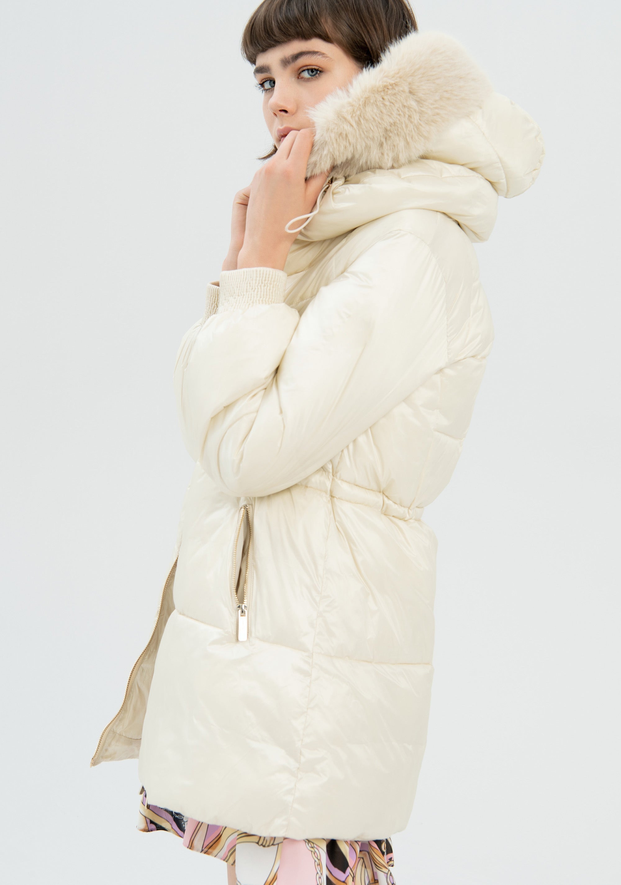 Padded jacket slim fit middle length made in quilted nylon Fracomina FR22WC3005O43001-L20-2_68f41745-44e6-4e0e-8c0e-ebaaeaef857d