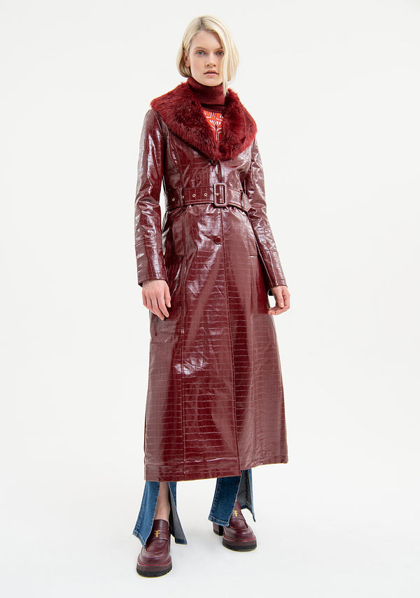 Long coat regular fit made in fake leather with croco print Fracomina FR23WC1001E400E8-R16-1