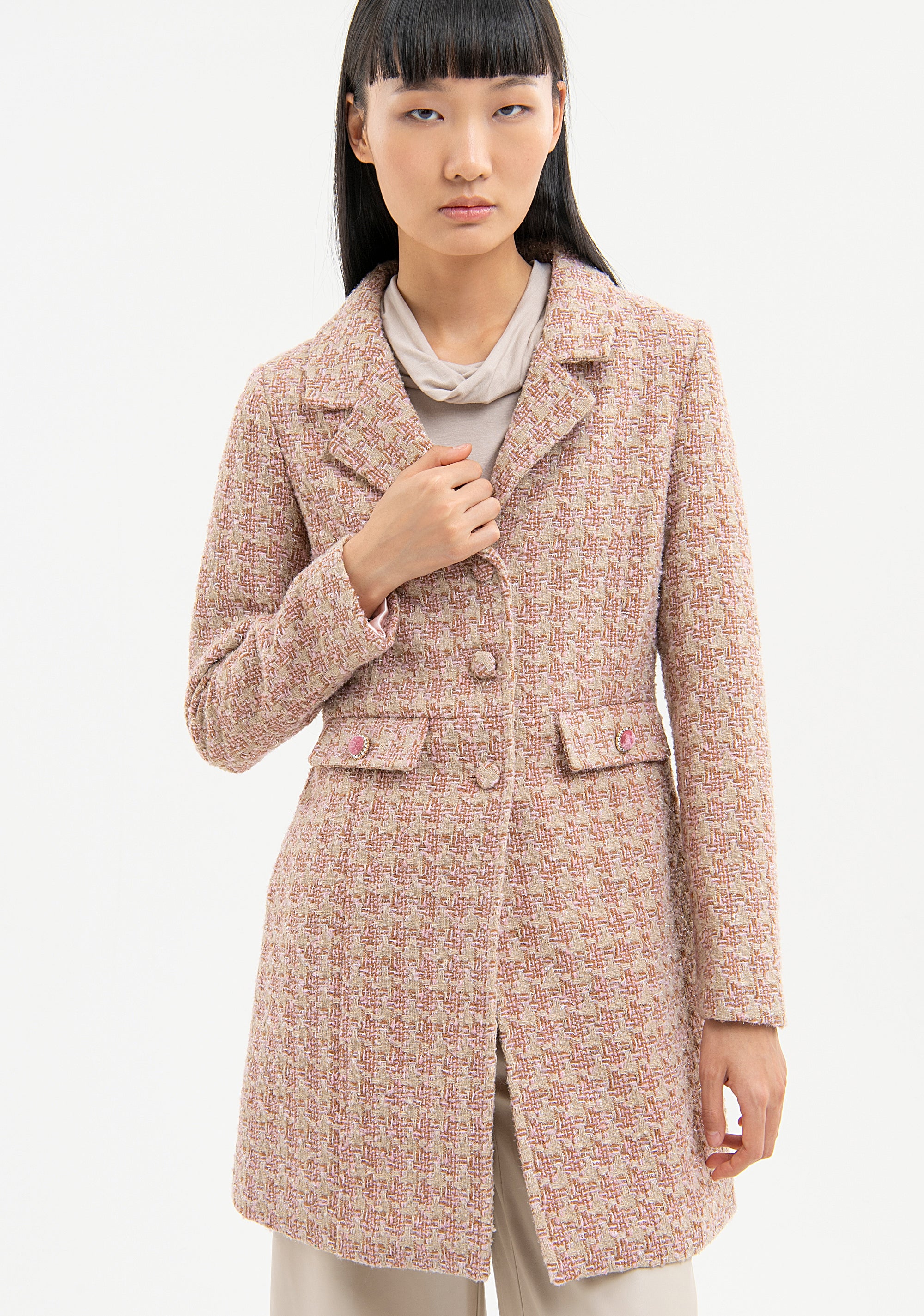 Coat slim fit single breasted made in tweed Fracomina FR23WC1009W578F7-Q93-1