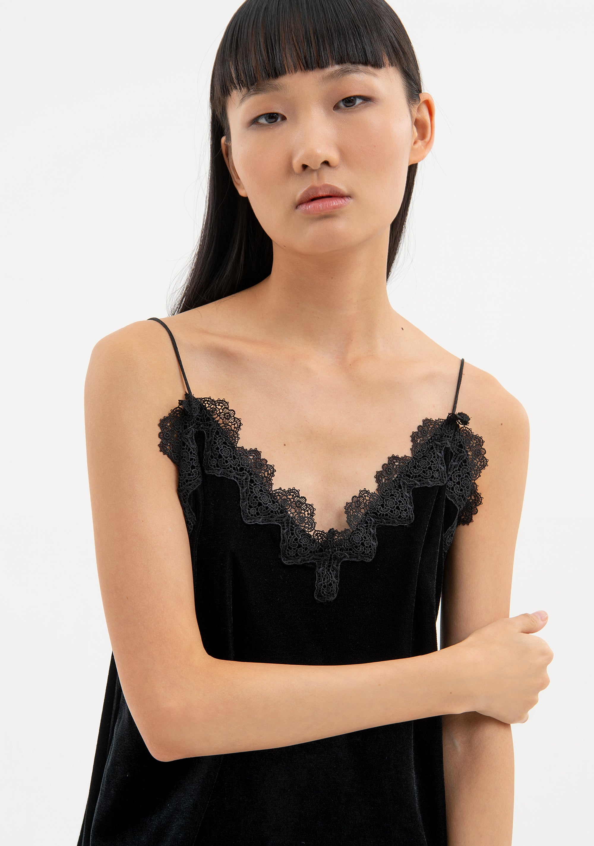 Sleeveless top lingerie style made in velvet Fracomina FR23WT2006W597G1-053-2