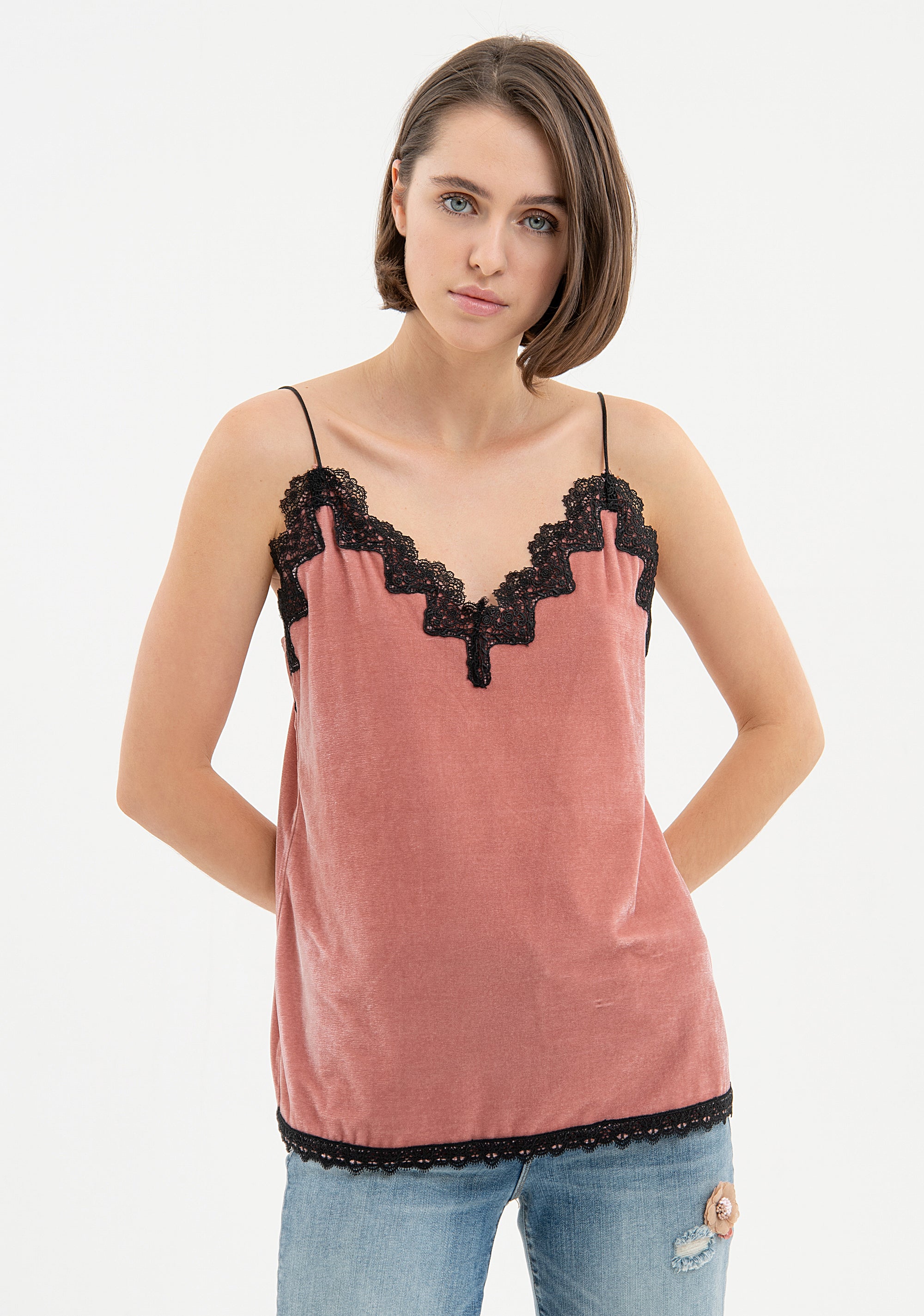 Sleeveless top lingerie style made in velvet Fracomina FR23WT2006W597G1-R22-1