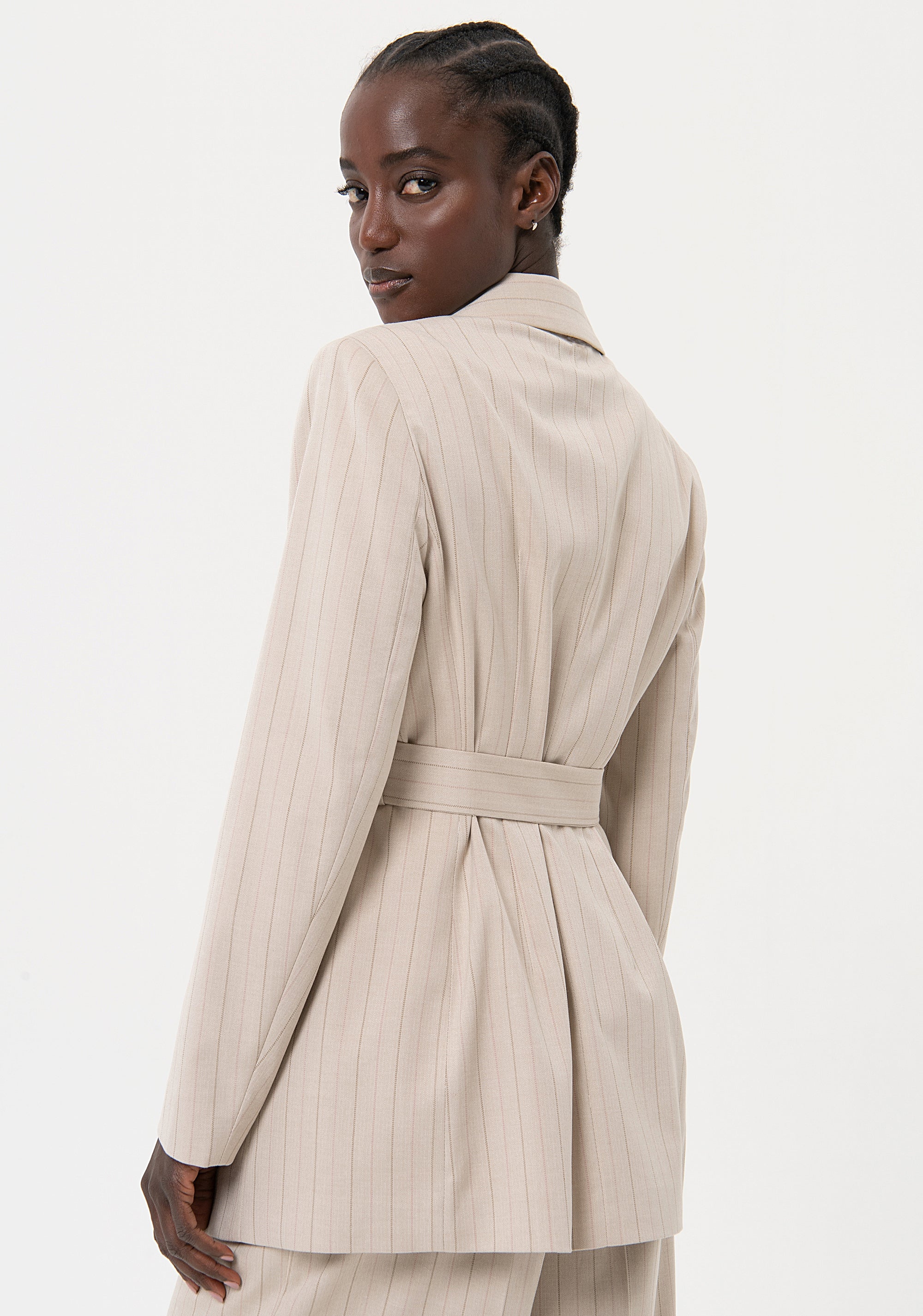 Long blazer regular fit made in pinstriped fabric Fracomina FR24SJ3005W492Q6-251-3_b21941fa-11cd-4f26-baff-34a589a76f5f