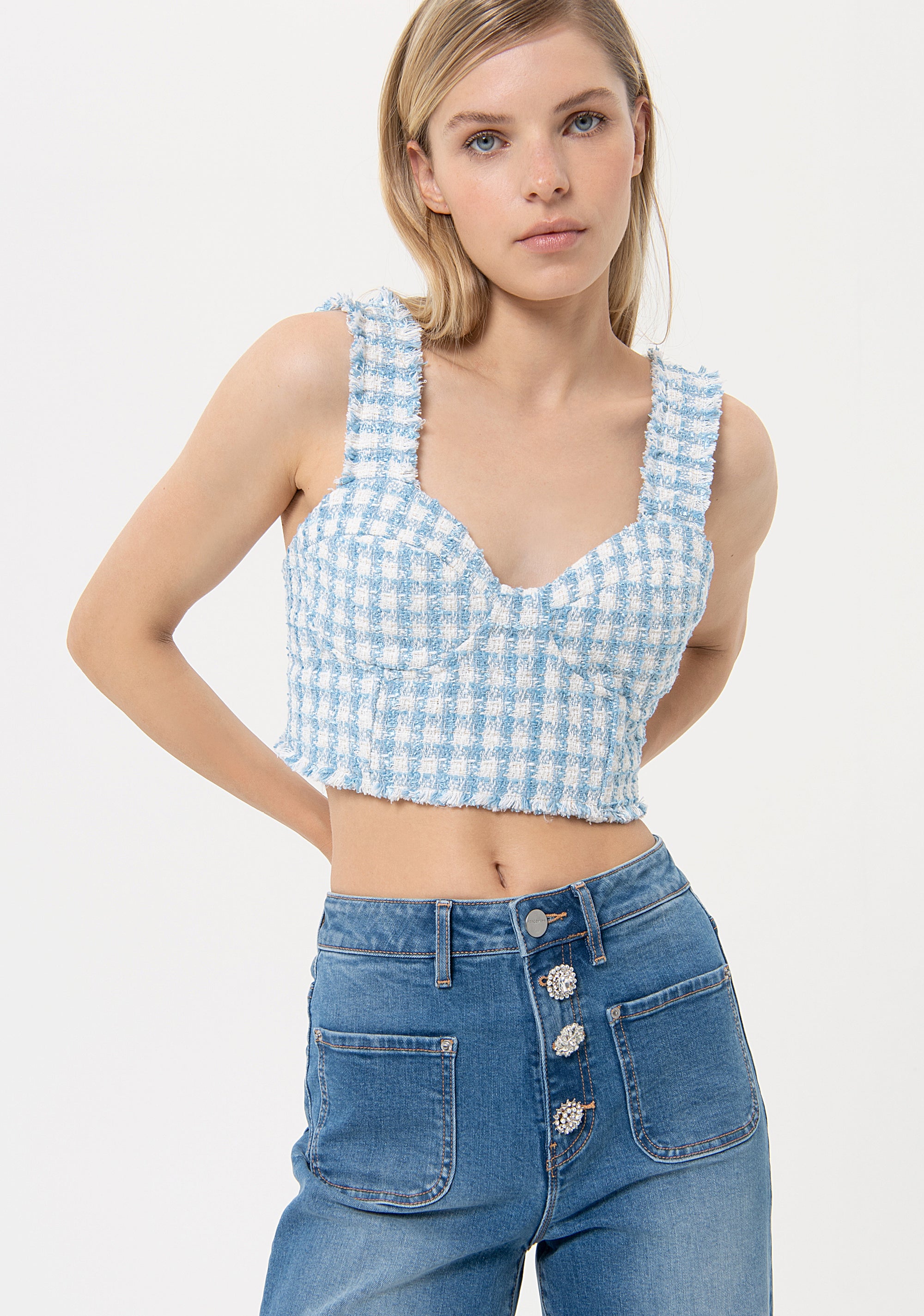 Tank top cropped with square pattern Fracomina FR24ST2001W63301-M02-1_06f0b277-30c8-42c5-9f23-f34dfb6ba1cd