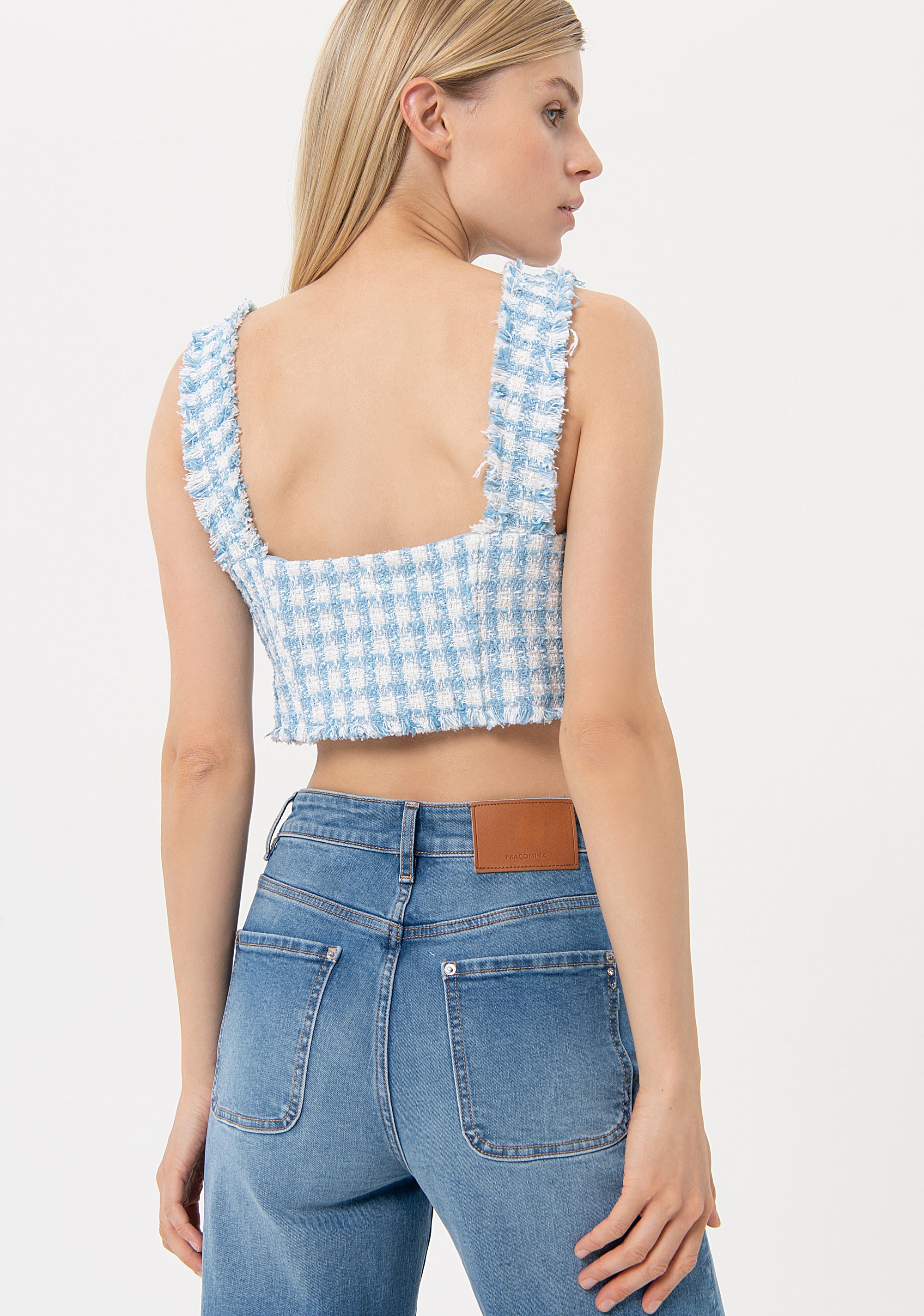 Tank top cropped with square pattern Fracomina FR24ST2001W63301-M02-4_a5d33a73-e2cf-4049-8286-2811f97deb4d