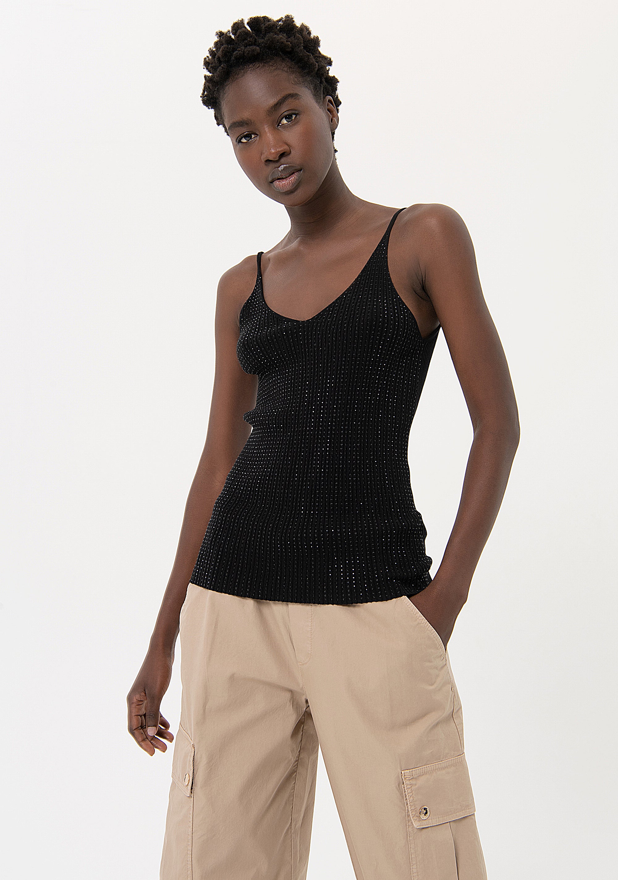 Tank top slim fit with shiny strasses Fracomina FR24ST4007K410R9-053-1