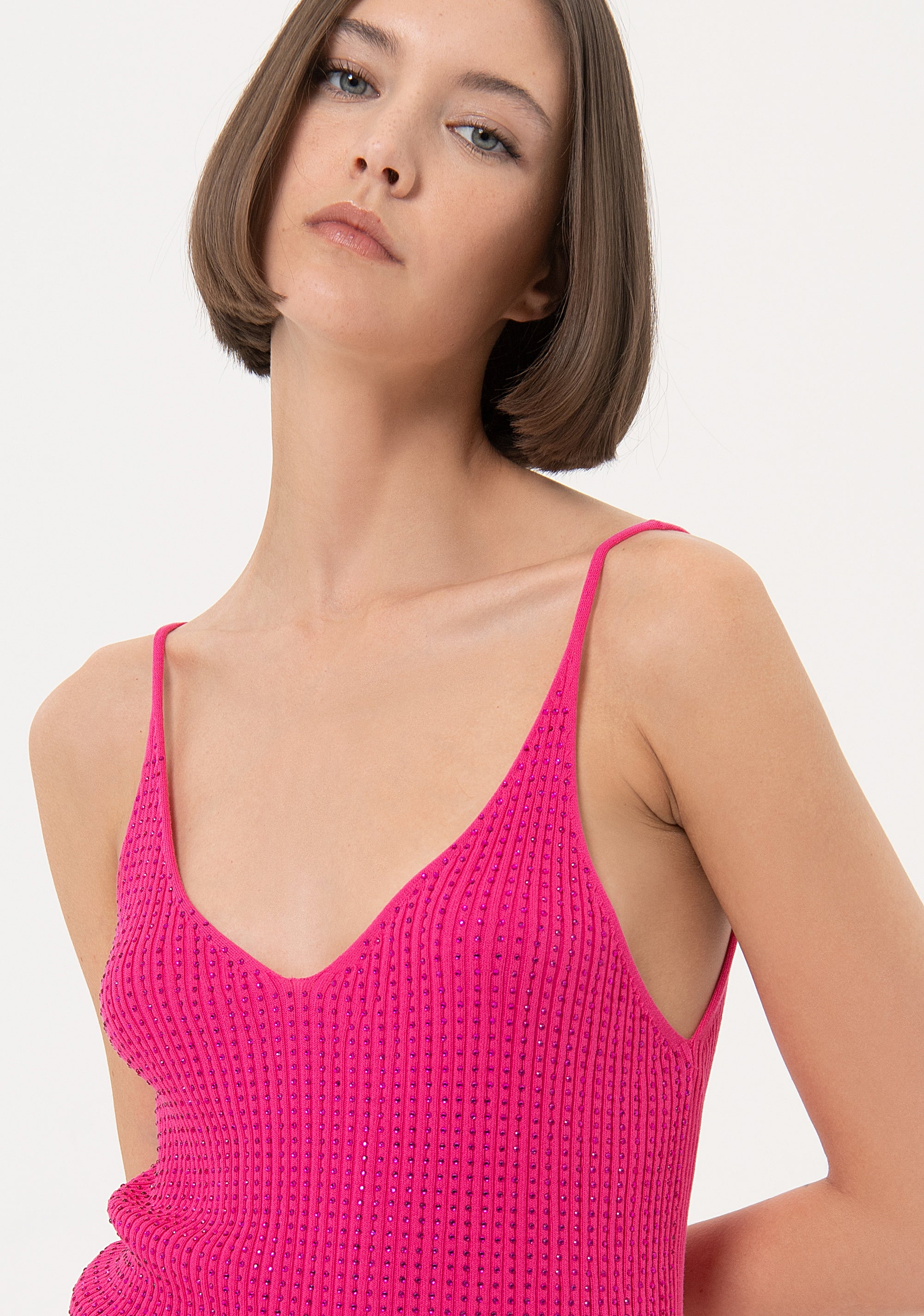 Tank top slim fit with shiny strasses Fracomina FR24ST4007K410R9-148-2