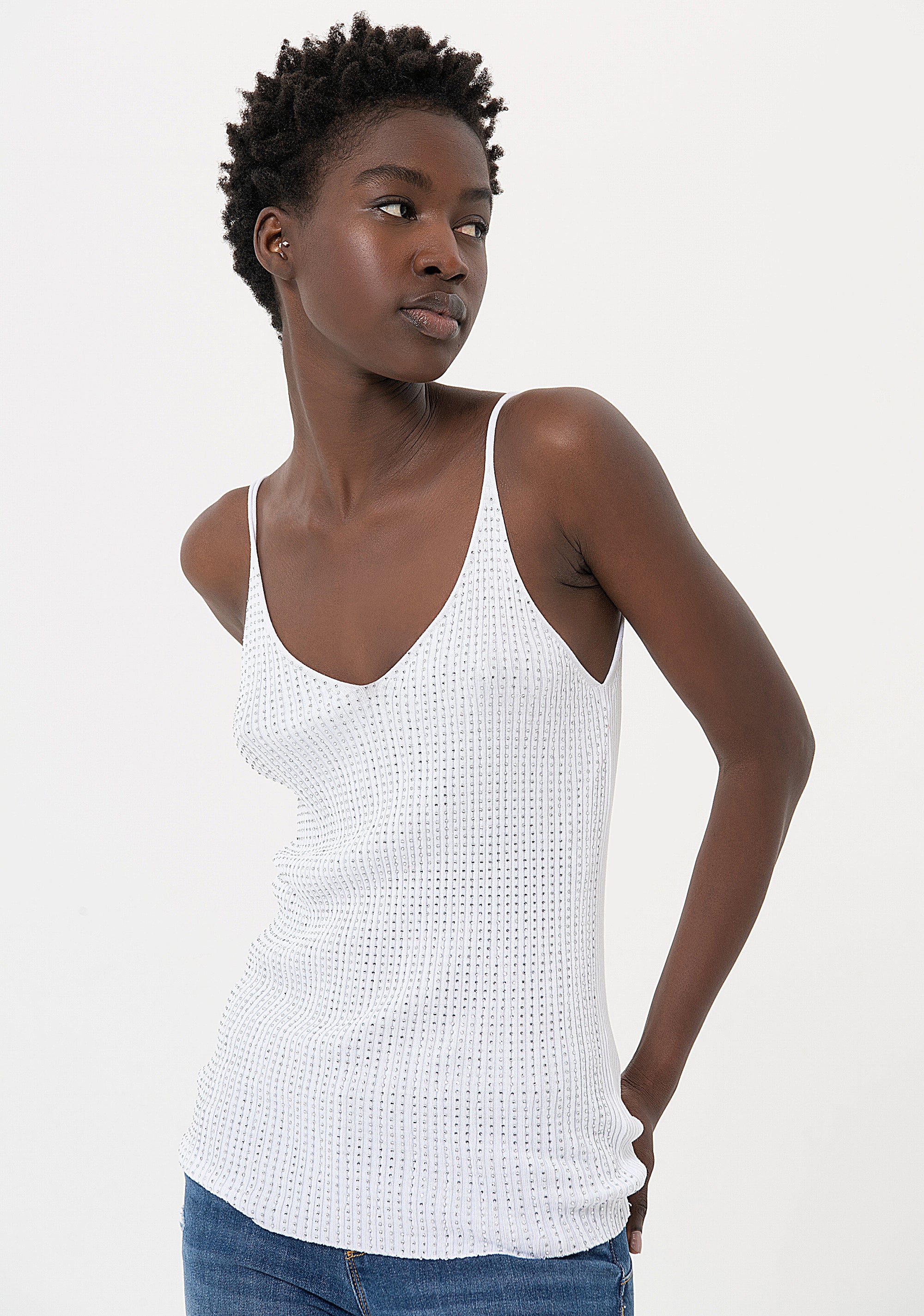 Tank top slim fit with shiny strasses Fracomina FR24ST4007K410R9-278-1