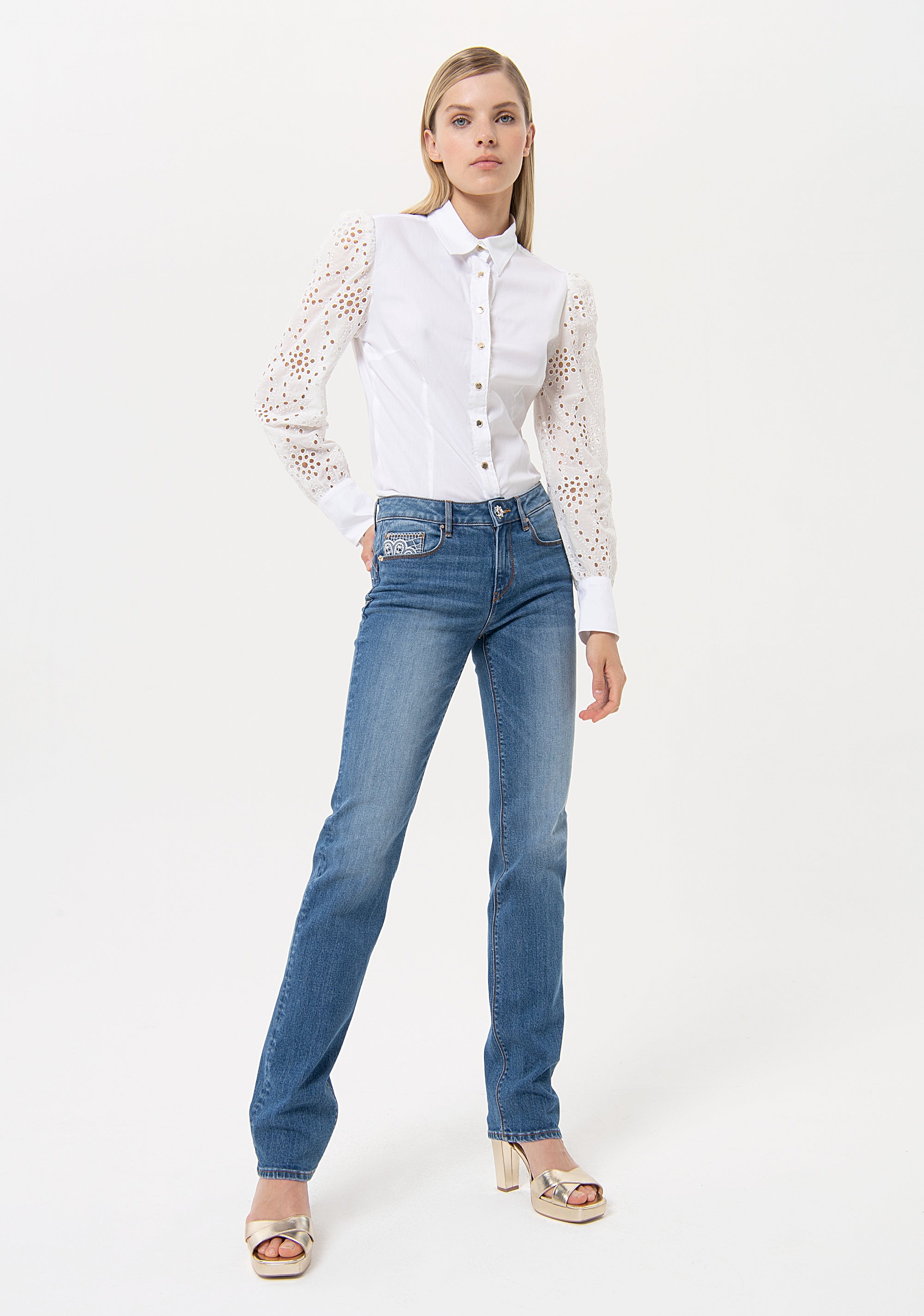 Jeans straight line made in denim with middle wash Fracomina FR24SV2015D401R9-258-1