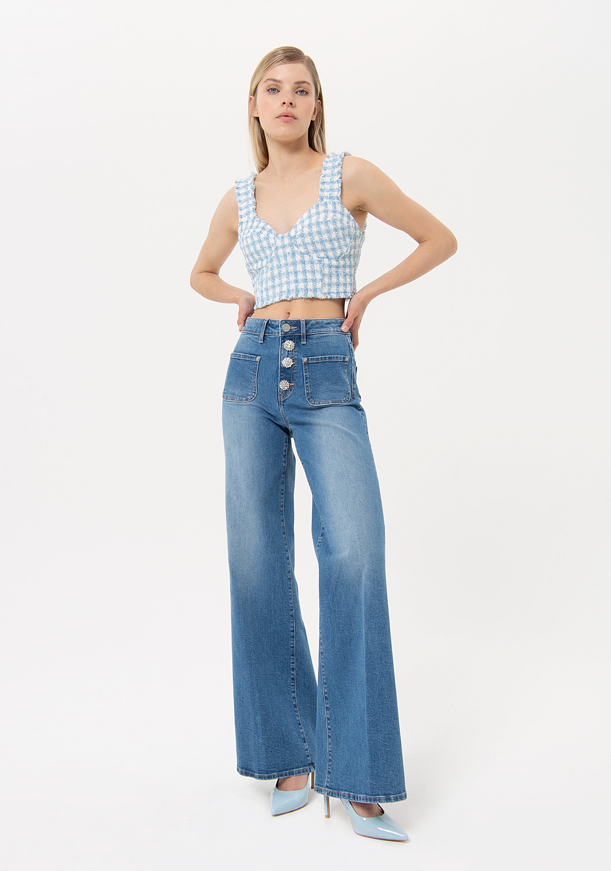 Jeans flare made in denim with middle wash Fracomina FR24SV3006D40102-258-1_4deefc7c-9246-4fe8-879b-39aec7eb6831