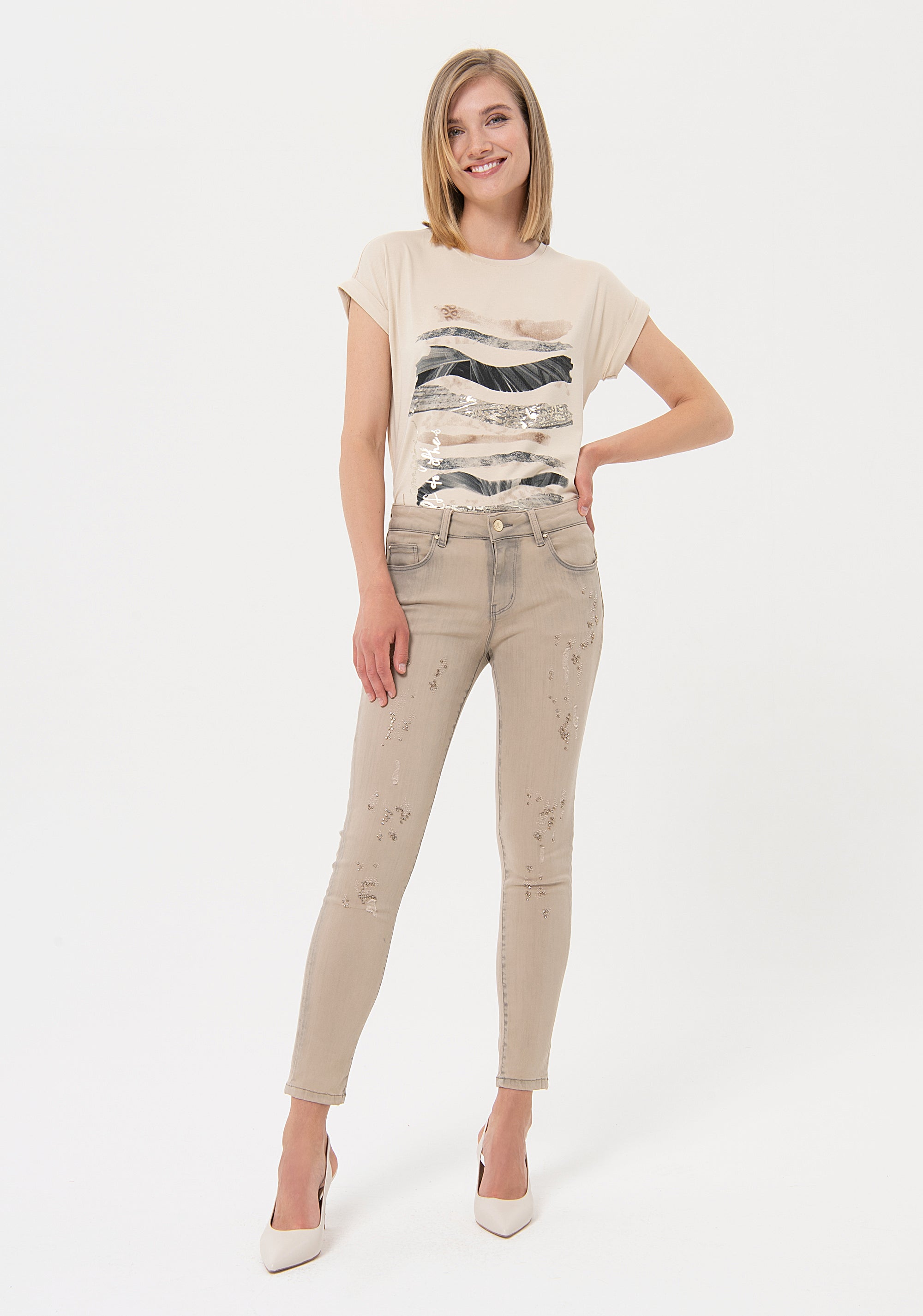 Jeans skinny fit with push-up effect made in overwashed grey denim with bleached wash Fracomina FR24SV8000D45801-S11-1