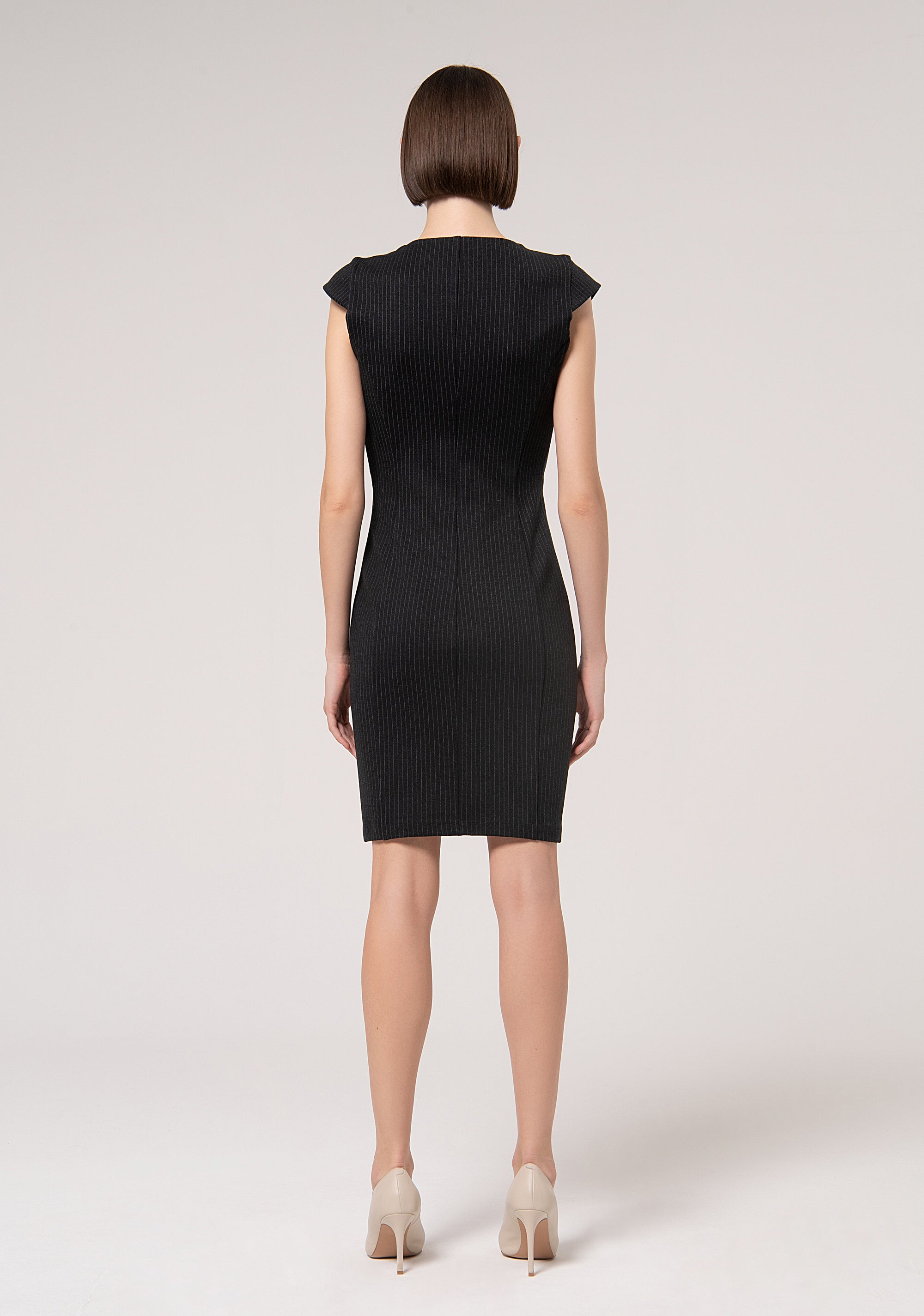 Mini dress slim fit made in pinstriped fabric Fracomina FR24WD1023W727Q6-121-4_a33181d1-bbad-4ea7-9ff7-b4f57dc3f20b