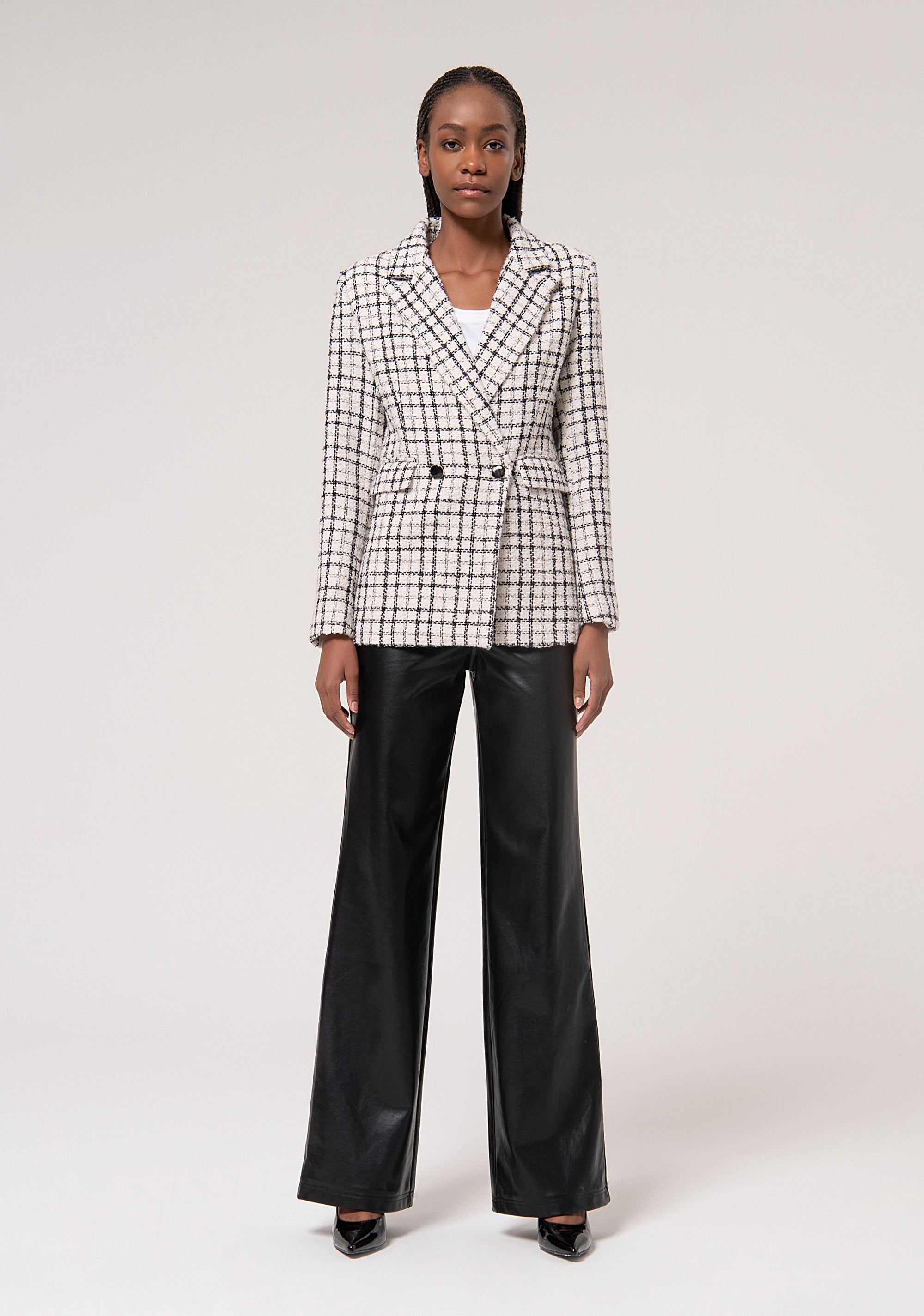 Long blazer jacket regular fit made in tweed with square pattern Fracomina FR24WJ3004W721F8-054-5