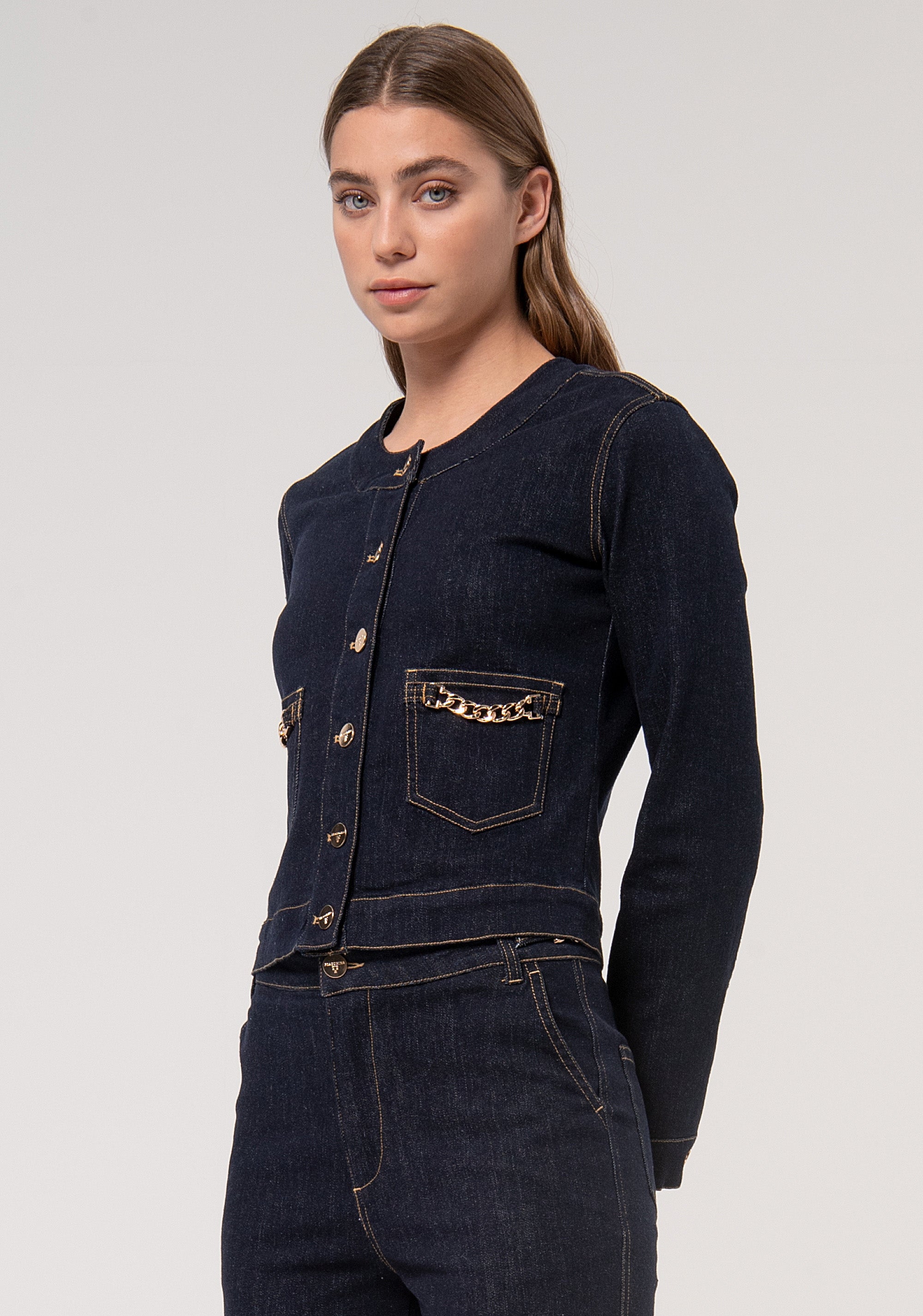 Jacket regular fit made in denim with dark wash Fracomina FR24WJ4003D40193-L23-2