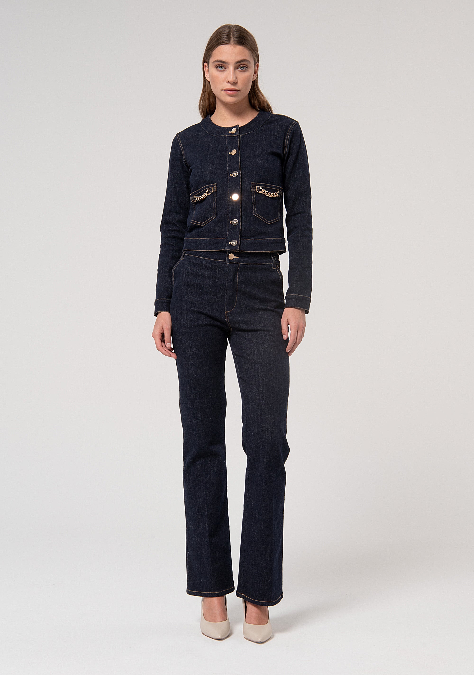 Jacket regular fit made in denim with dark wash Fracomina FR24WJ4003D40193-L23-5