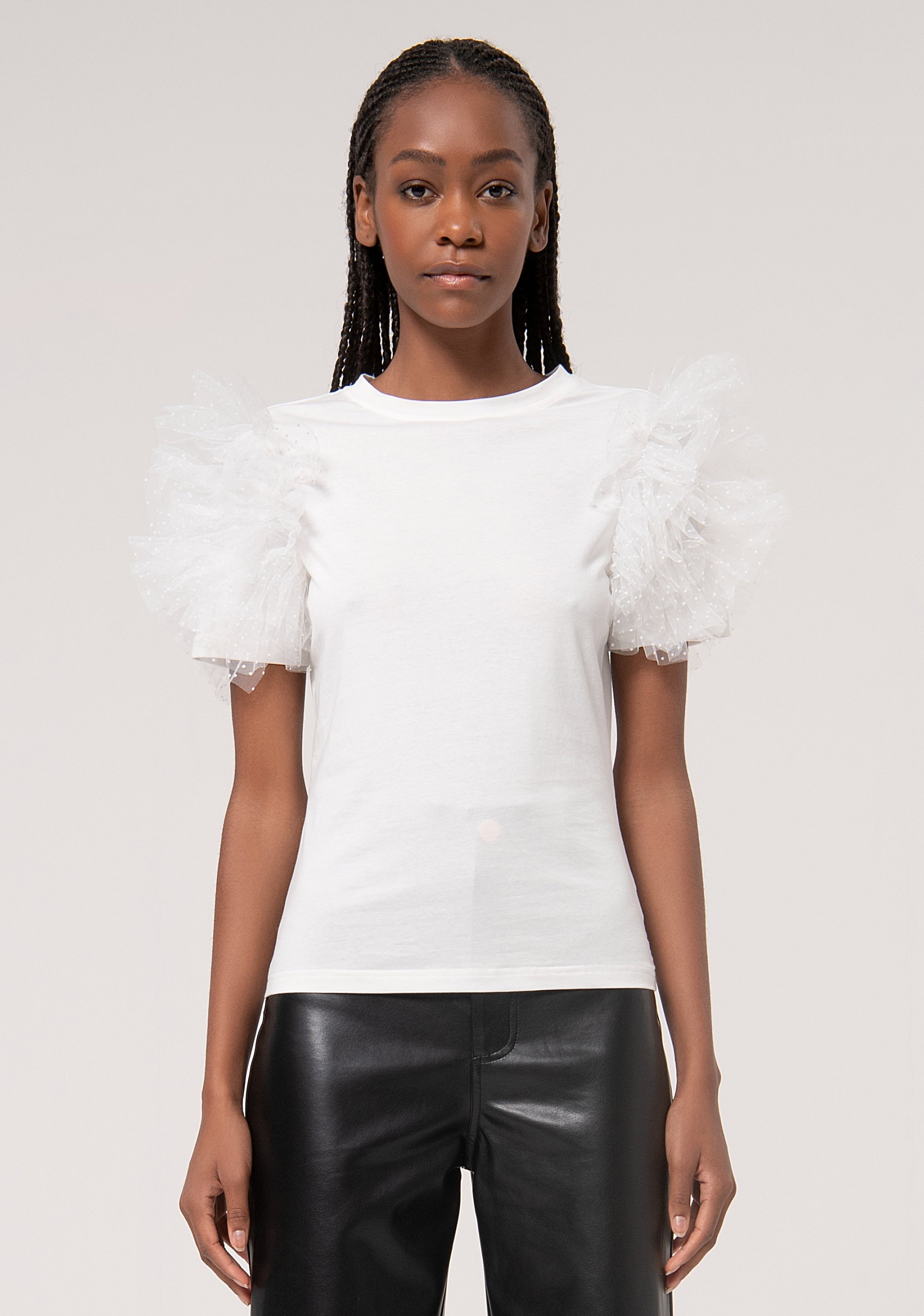 Shirt Maniche Tulle Magliette Con Tulle T-shirt Regular Fit With