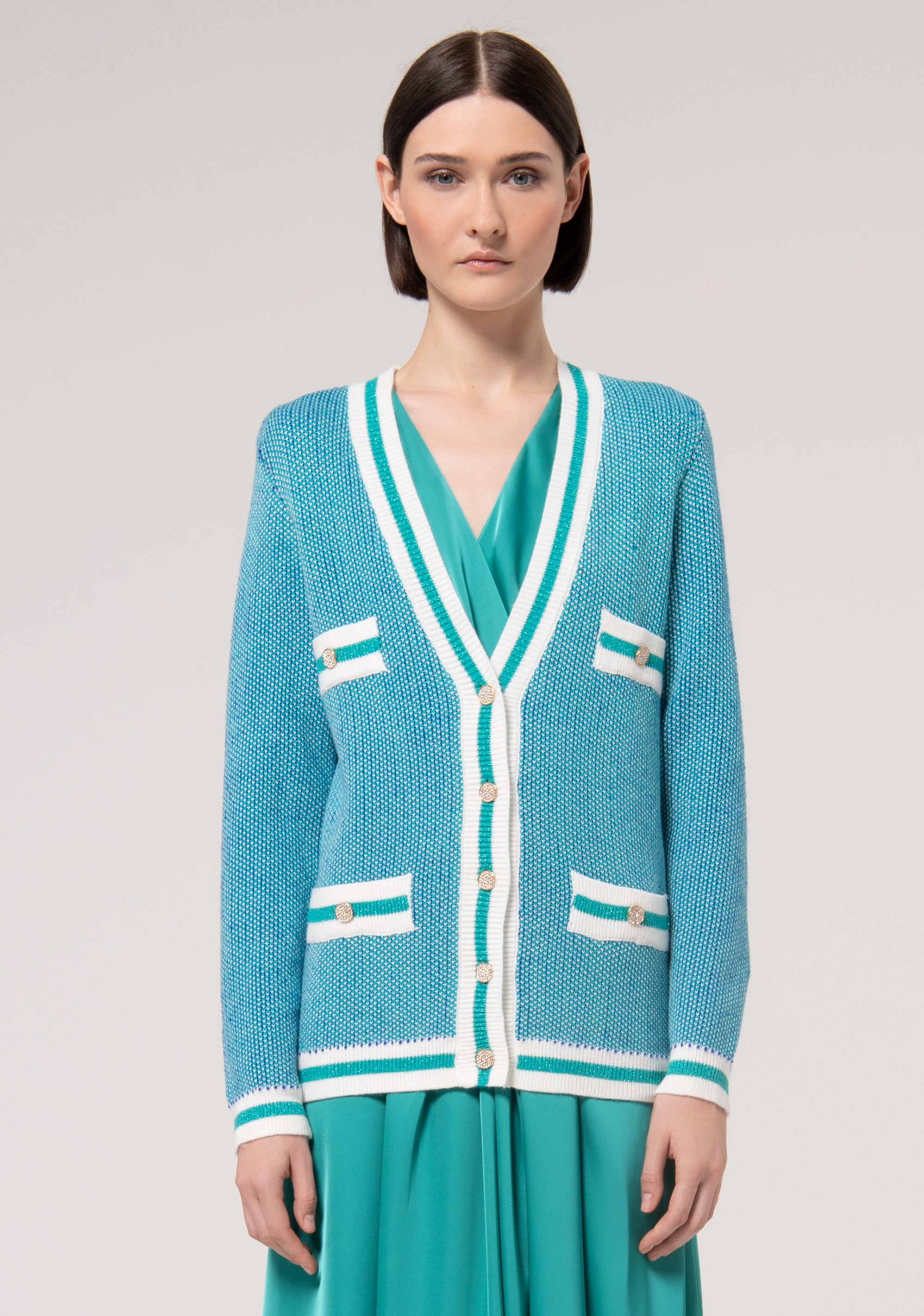 Cardigan wide fit with double color jacquard effect with lurex Fracomina FR24WT8025K459F8-S72-1