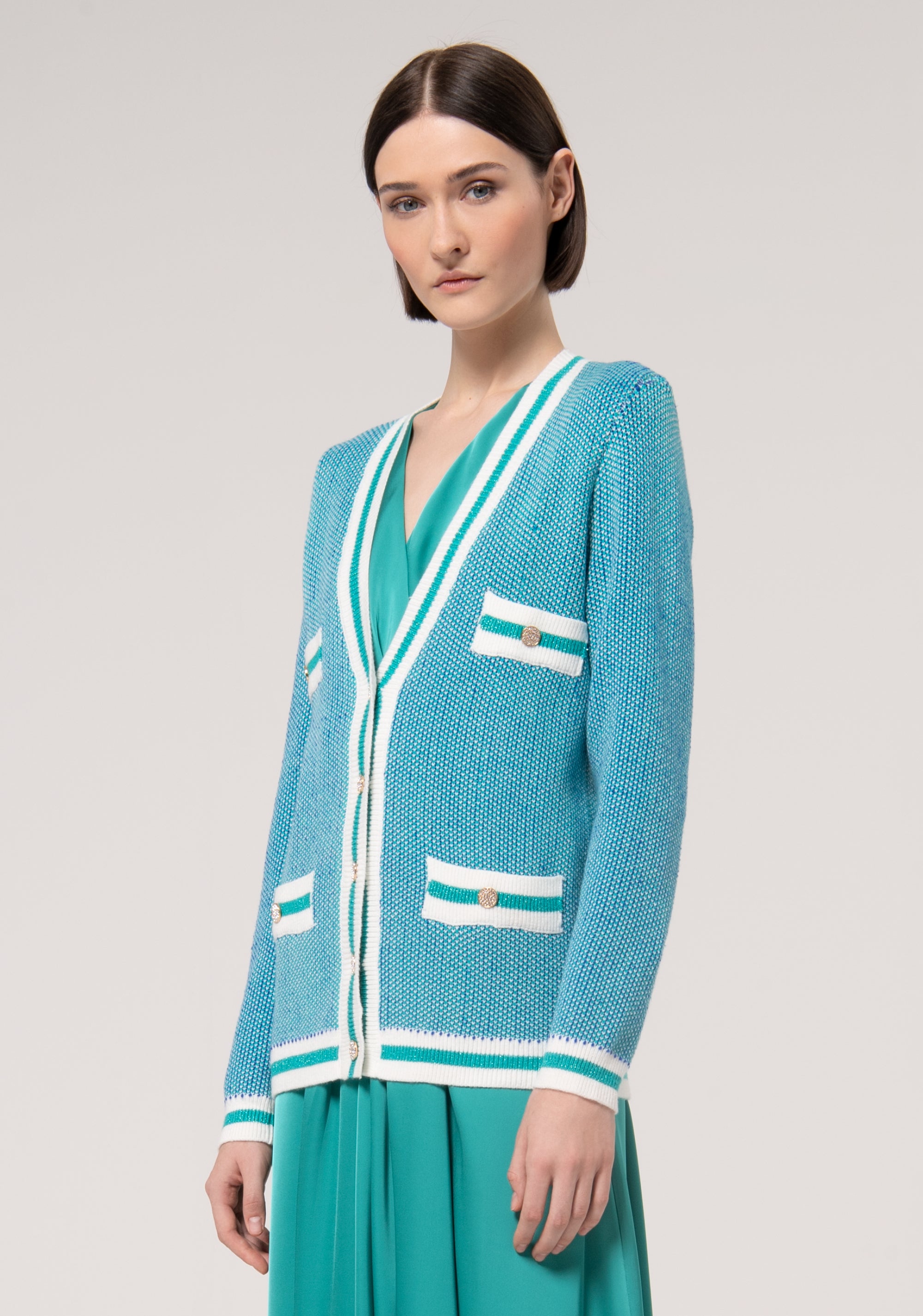 Cardigan wide fit with double color jacquard effect with lurex Fracomina FR24WT8025K459F8-S72-3