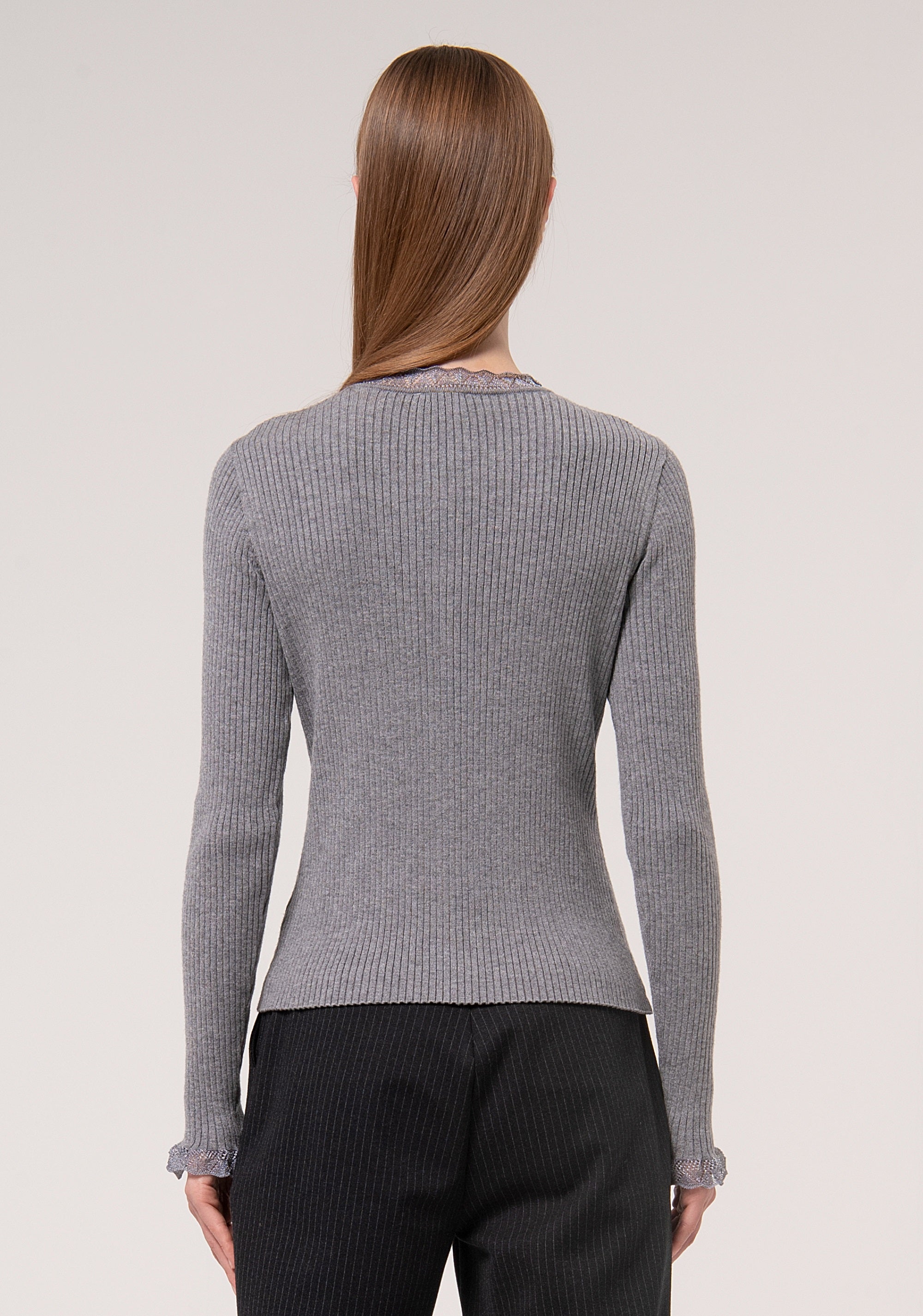 Cardigan slim fit with ribs and shiny strasses Fracomina FR24WT8032K506R9-S69-4_9aa8b3a9-feba-46e3-a2f7-e670956f3277