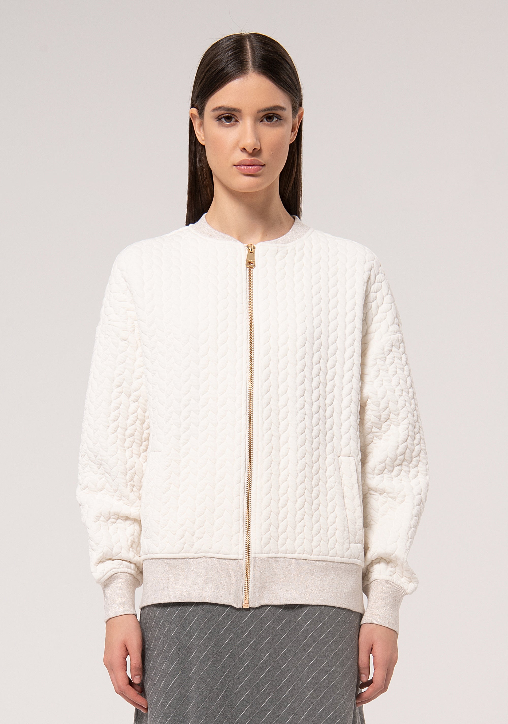 Bomber jacket regular fit made in matelassè fabric Fracomina FR24WT9003F44701-108-1_1a41dee3-157c-4622-a4de-d97c6559bac4