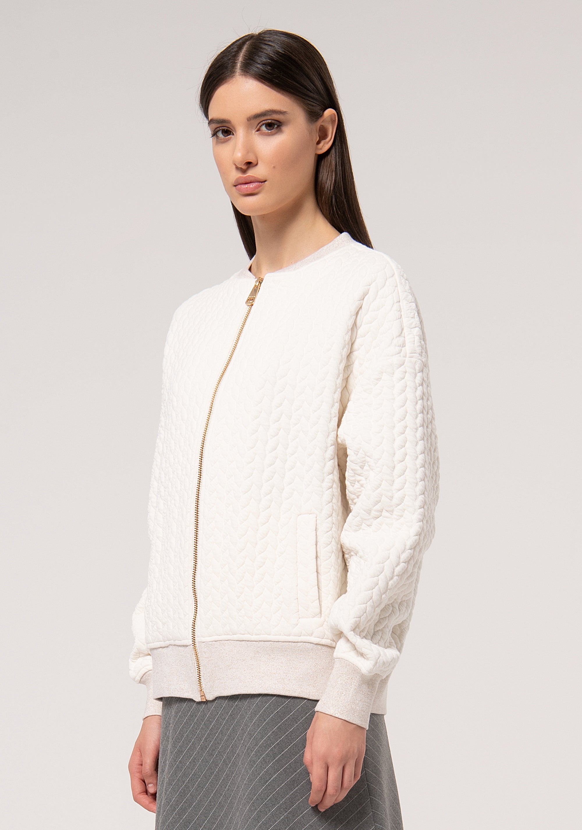 Bomber jacket regular fit made in matelassè fabric Fracomina FR24WT9003F44701-108-3_839eedae-4053-4028-a519-80da55071061
