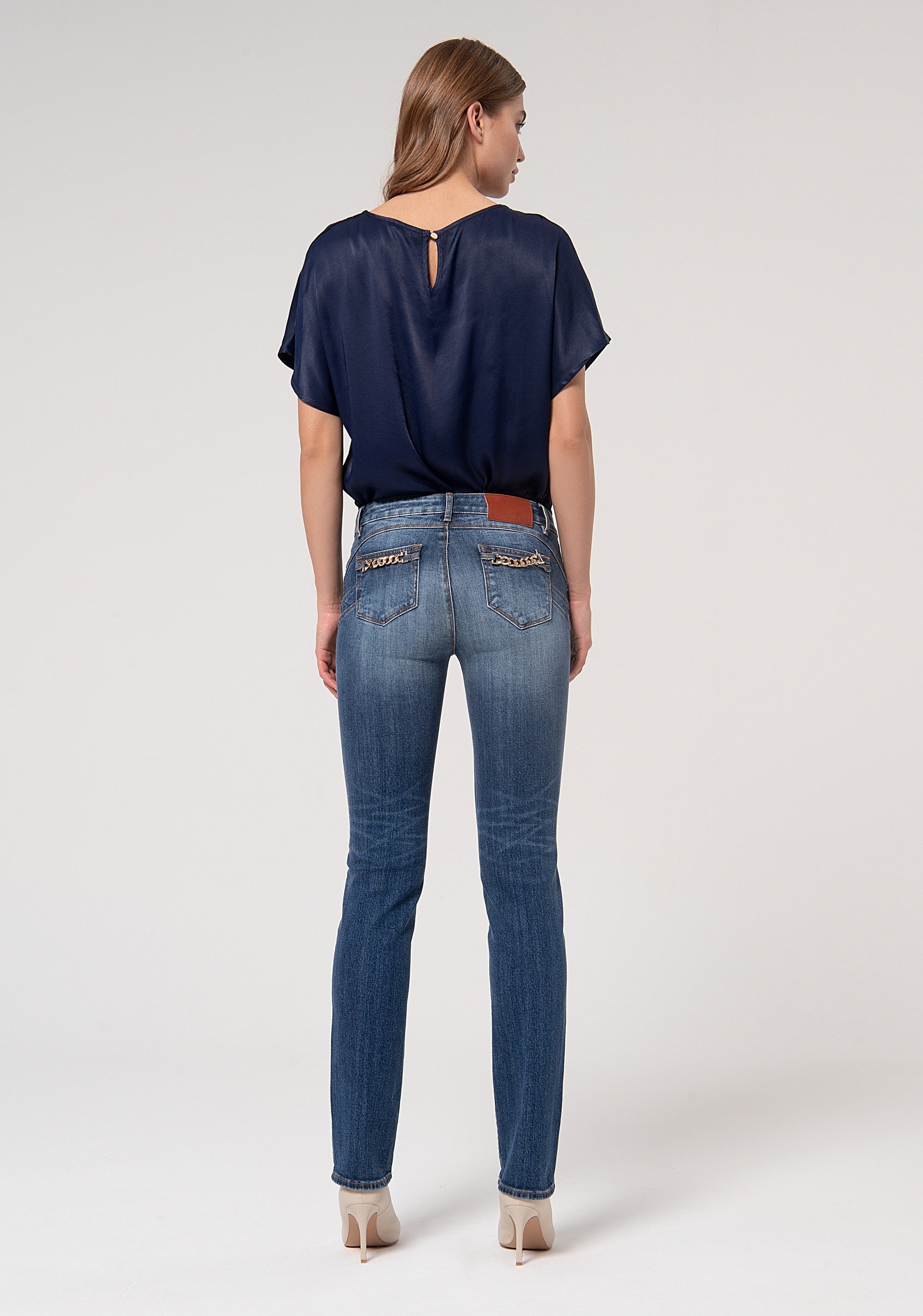 Jeans slim fit with shape-up effect made in stretch denim with middle wash Fracomina FR24WV2015D450R9-A99-4_e07d6955-a5de-40c0-b5f8-8f16f3ad798f