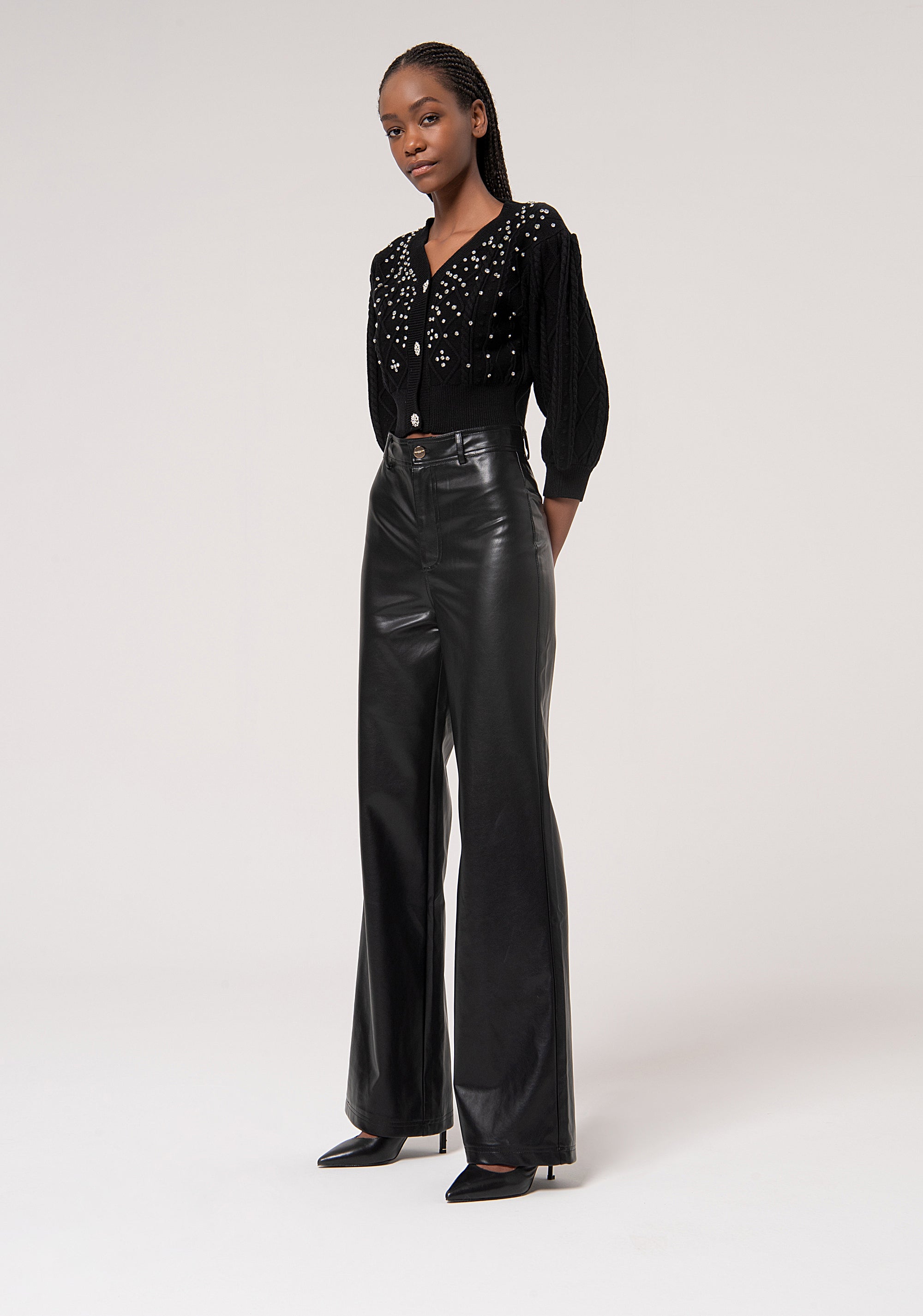 Palazzo pant regular fit made in shiny fabric Fracomina FR24WV3006E40001-053-3_feffe2d7-8c35-4c66-a95f-166e05ab25b7